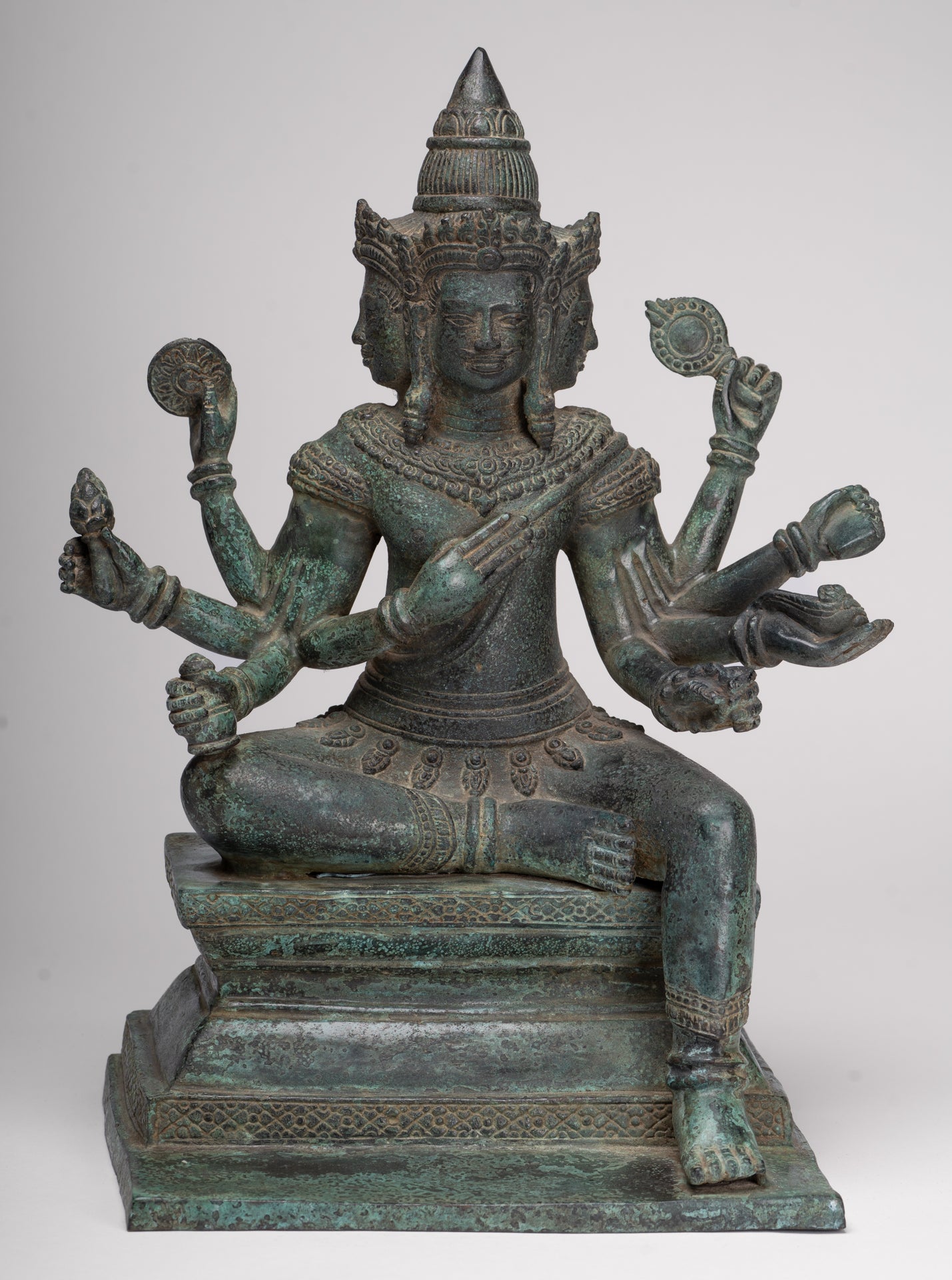 Brahma Statue - Antique Khmer Style Bronze Angkor Wat Brahma - Hindu God Creation - 38cm/15"