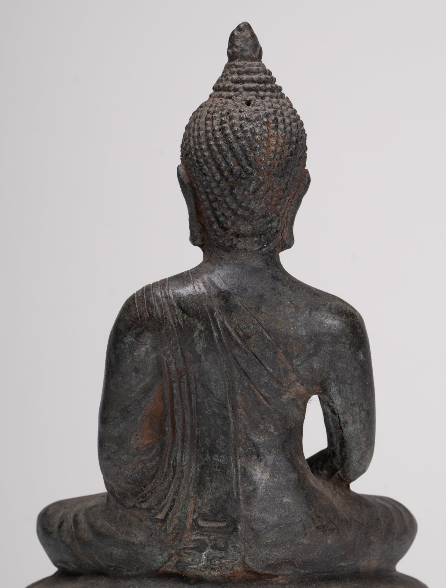 Antique Thai Style Bronze Chiang Saen Meditation Buddha Statue - 23cm/9"
