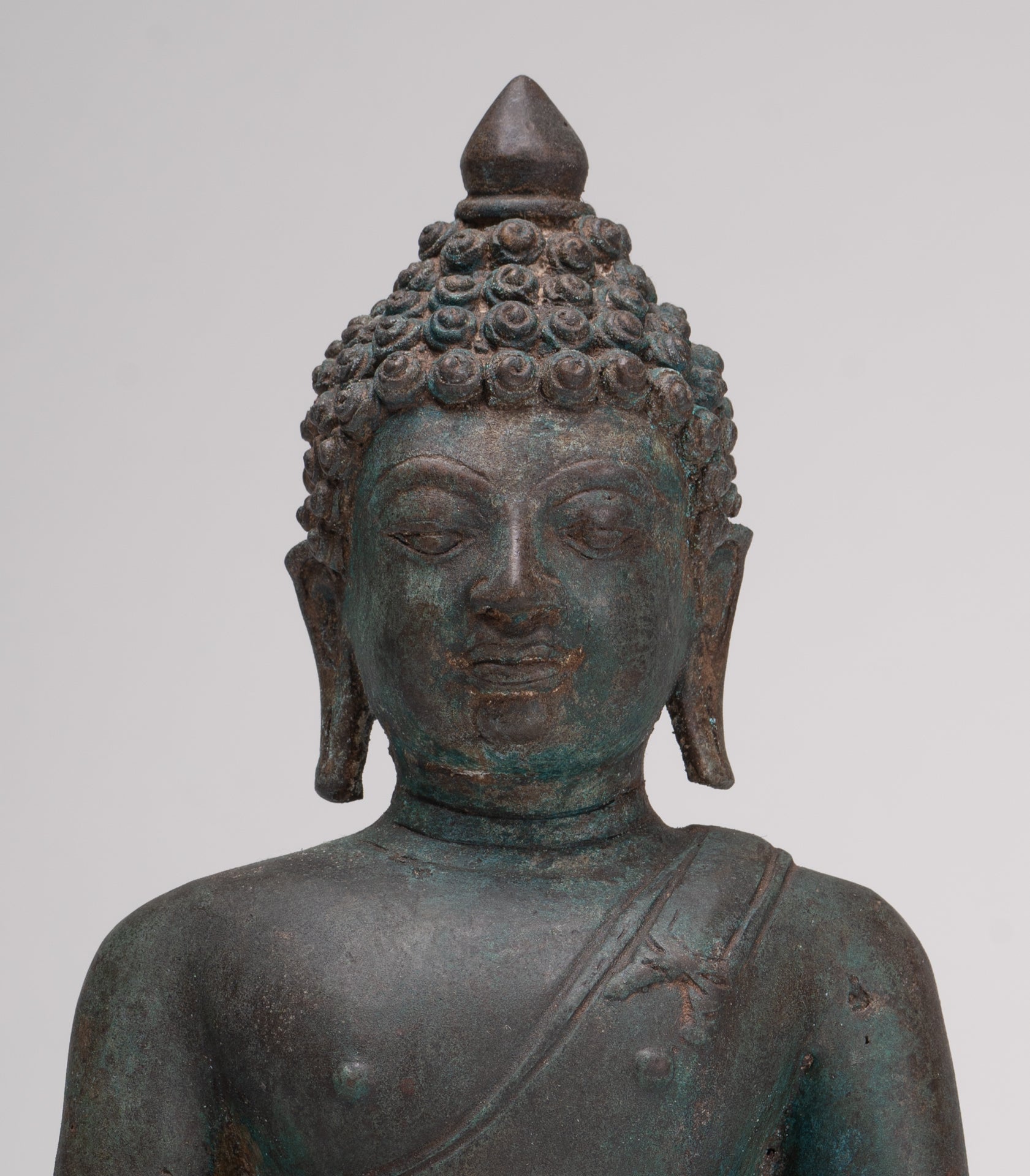 Antique Thai Style Bronze Chiang Saen Enlightenment Buddha Statue - 30cm/12"