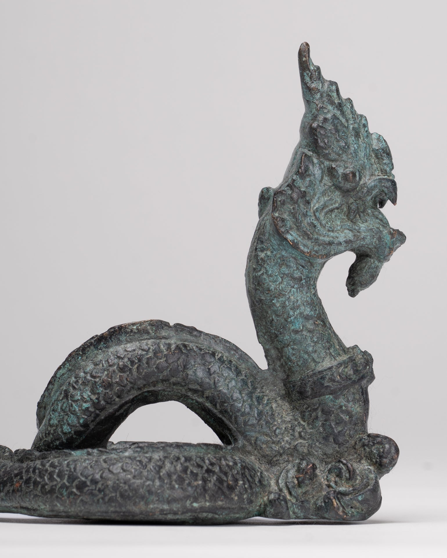 Naga Statue - Antique Thai Style Bronze Protective Naga, Snake or Serpent Statue - 11.5cm/5"