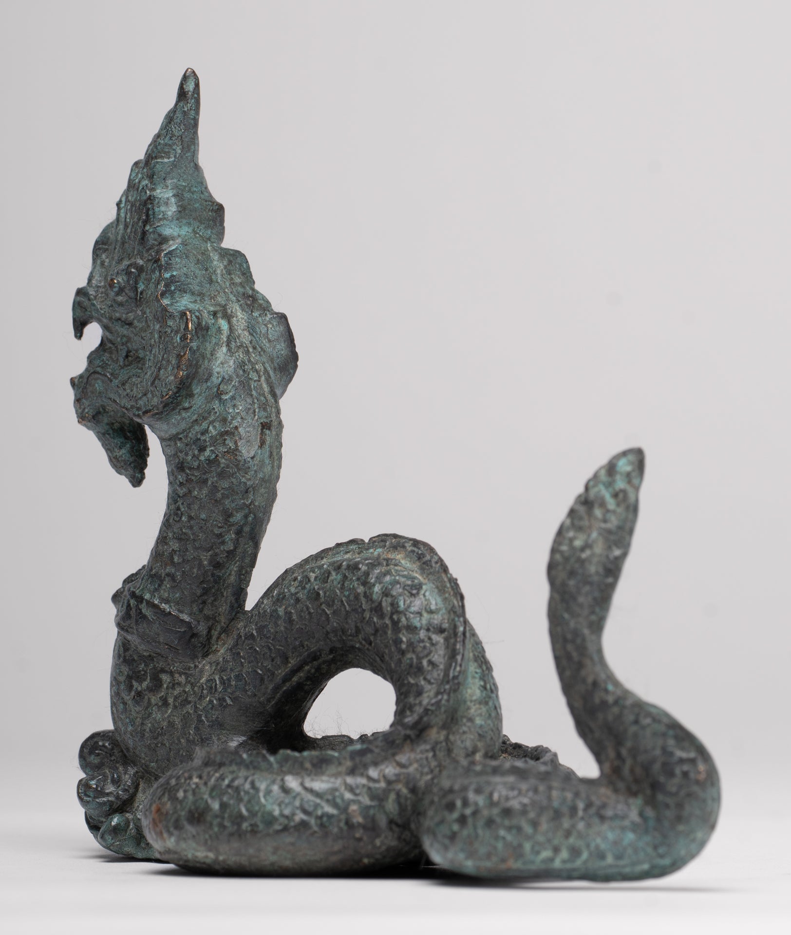 Naga Statue - Antique Thai Style Bronze Protective Naga, Snake or Serpent Statue - 11.5cm/5"