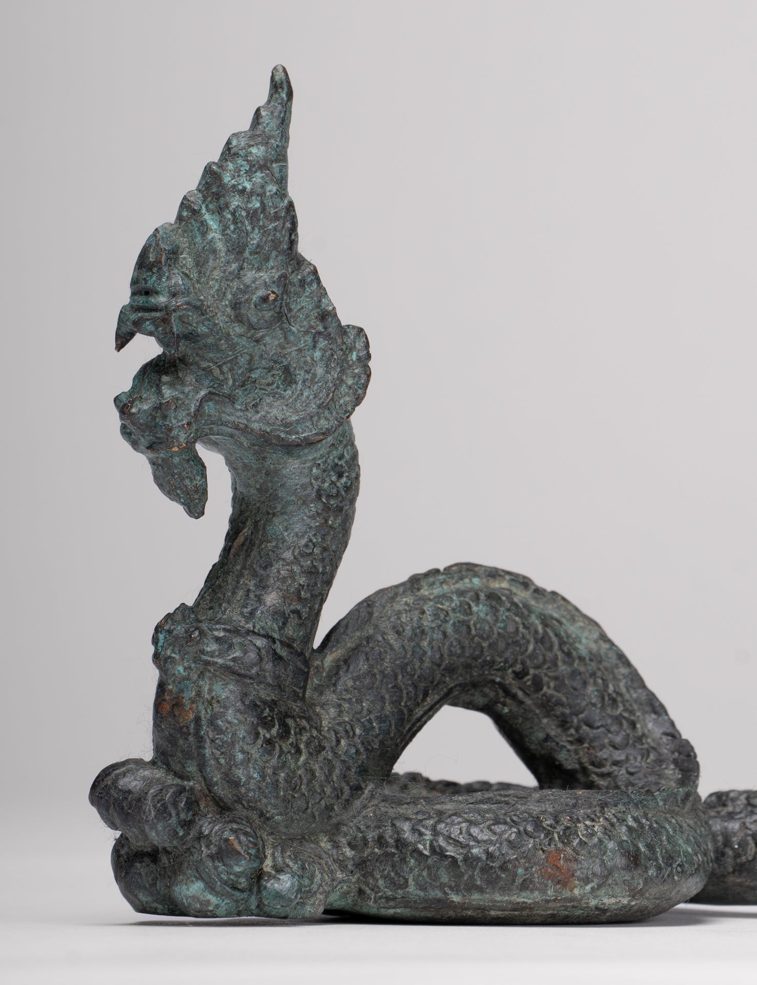 Naga Statue - Antique Thai Style Bronze Protective Naga, Snake or Serpent Statue - 11.5cm/5"