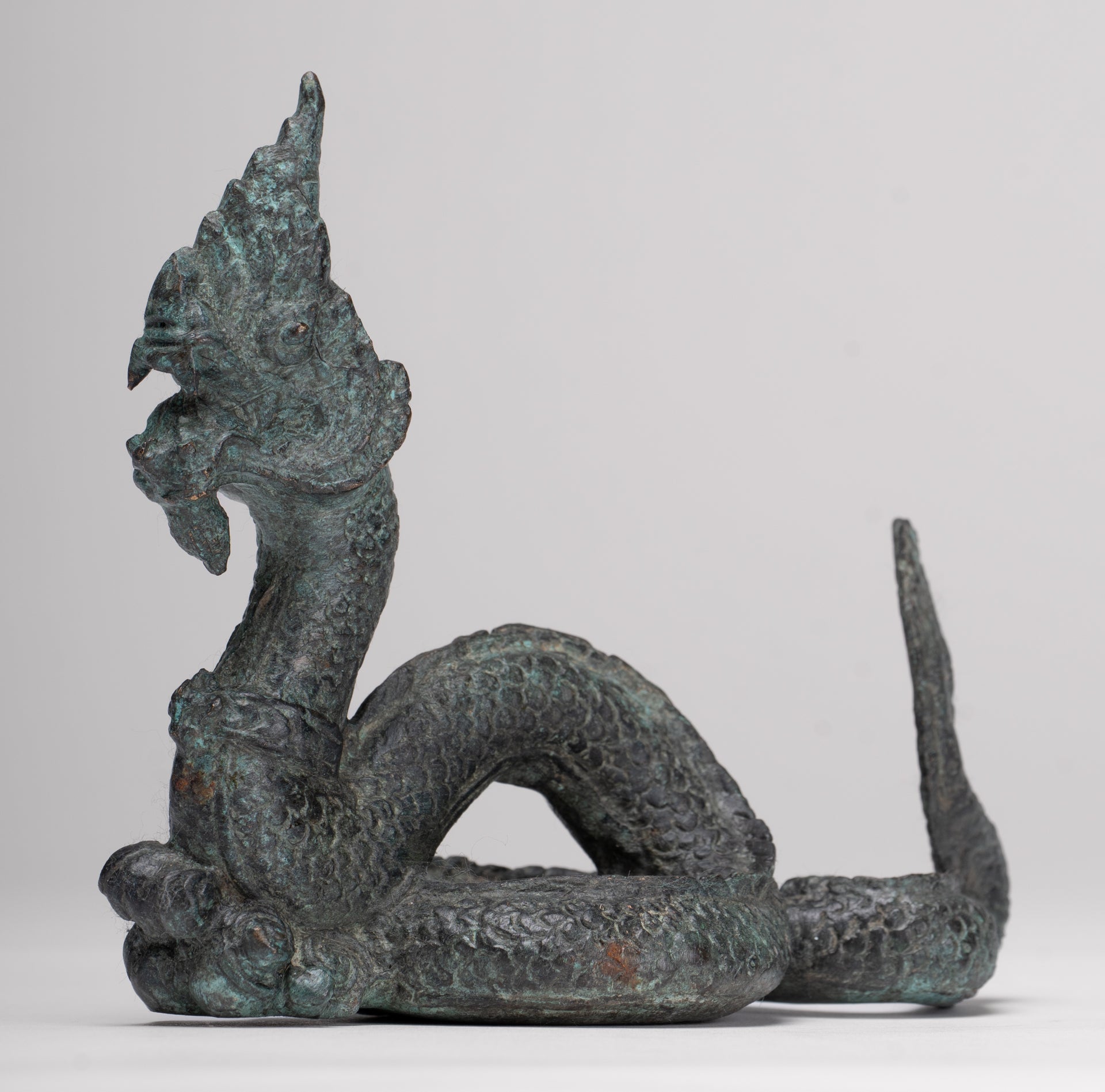 Naga Statue - Antique Thai Style Bronze Protective Naga, Snake or Serpent Statue - 11.5cm/5"