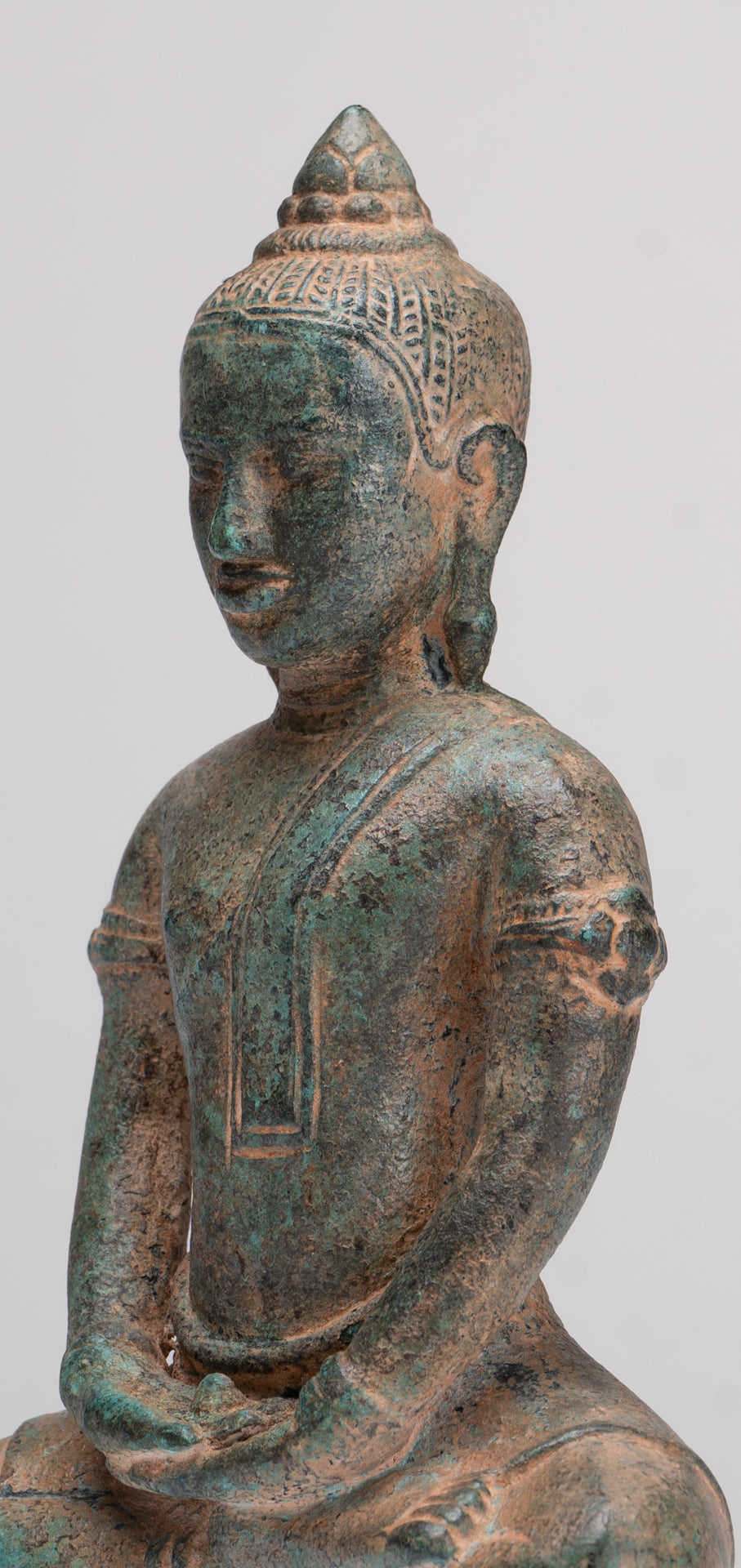 Buddha Statue - Antique Khmer Style Bronze Meditation Phnom Da Buddha Statue - 18cm/7"