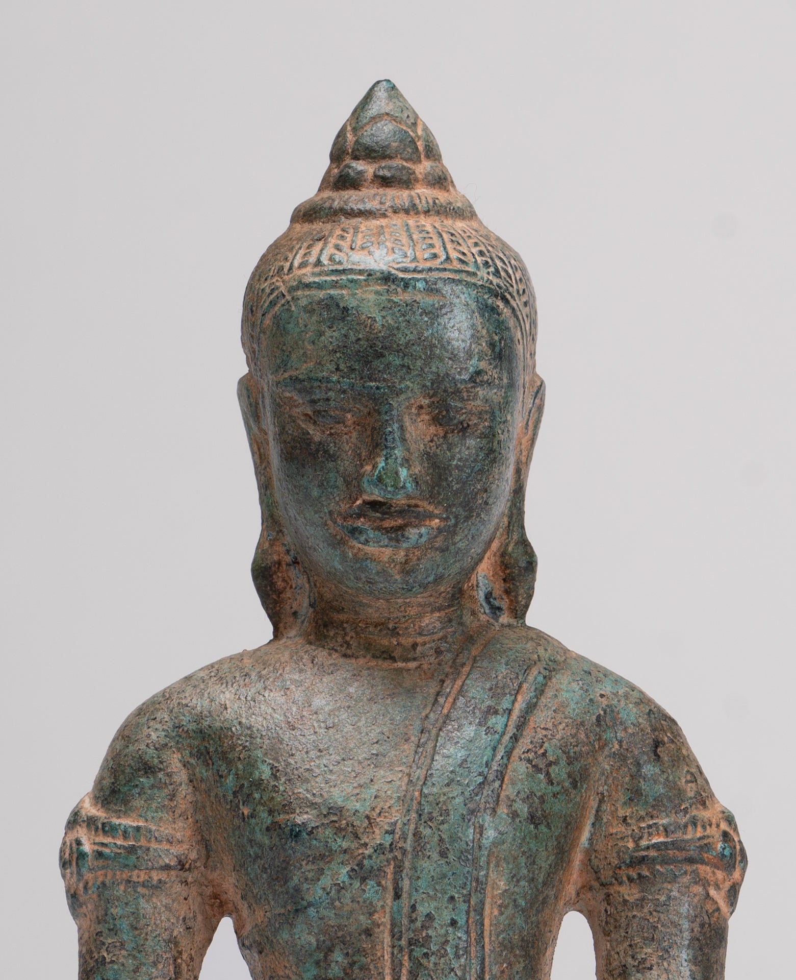 Buddha Statue - Antique Khmer Style Bronze Meditation Phnom Da Buddha Statue - 18cm/7"