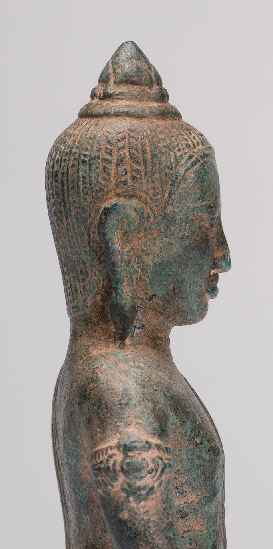 Buddha Statue - Antique Khmer Style Bronze Meditation Phnom Da Buddha Statue - 18cm/7"