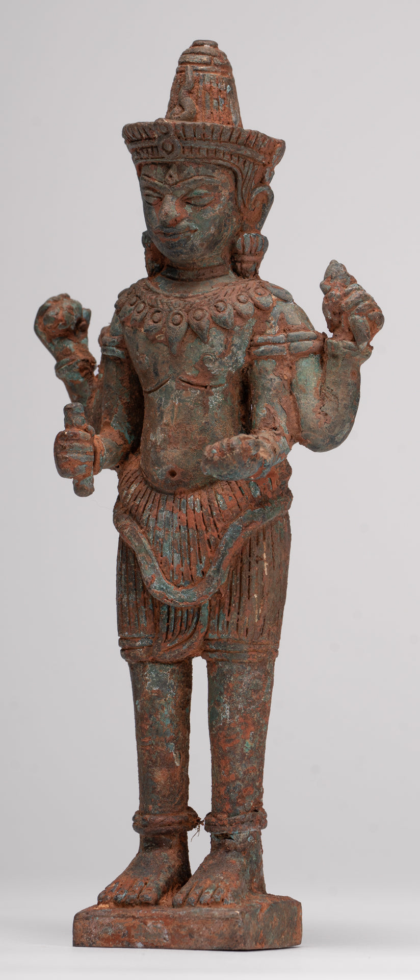 Antique Lopburi Style Thai Bronze Vishnu Statue - 22cm/9"
