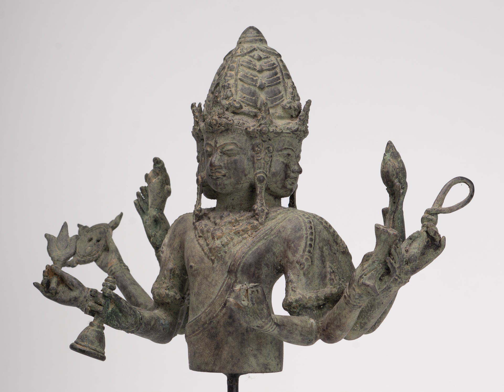 Brahma Statue - Antique Indonesian Style Bronze Brahma - Hindu God Creation - 36cm/14"