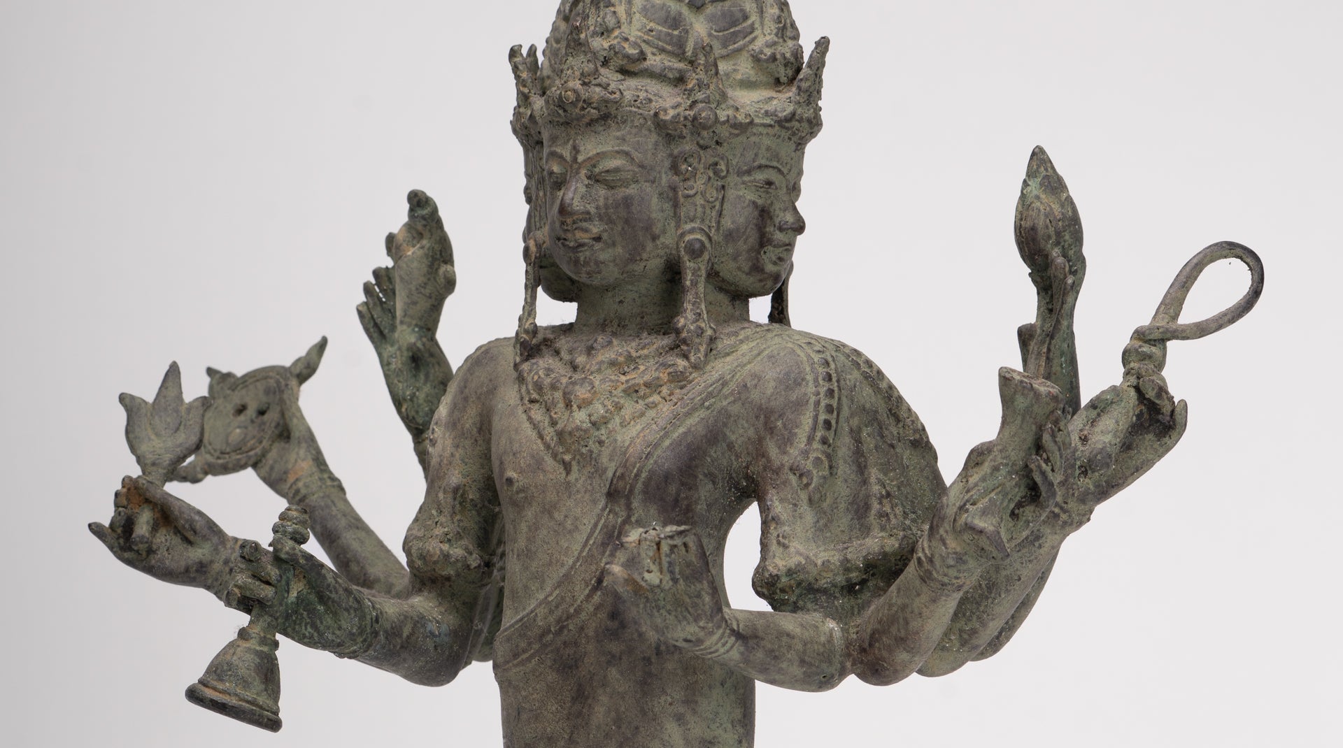 Brahma Statue - Antique Indonesian Style Bronze Brahma - Hindu God Creation - 36cm/14"