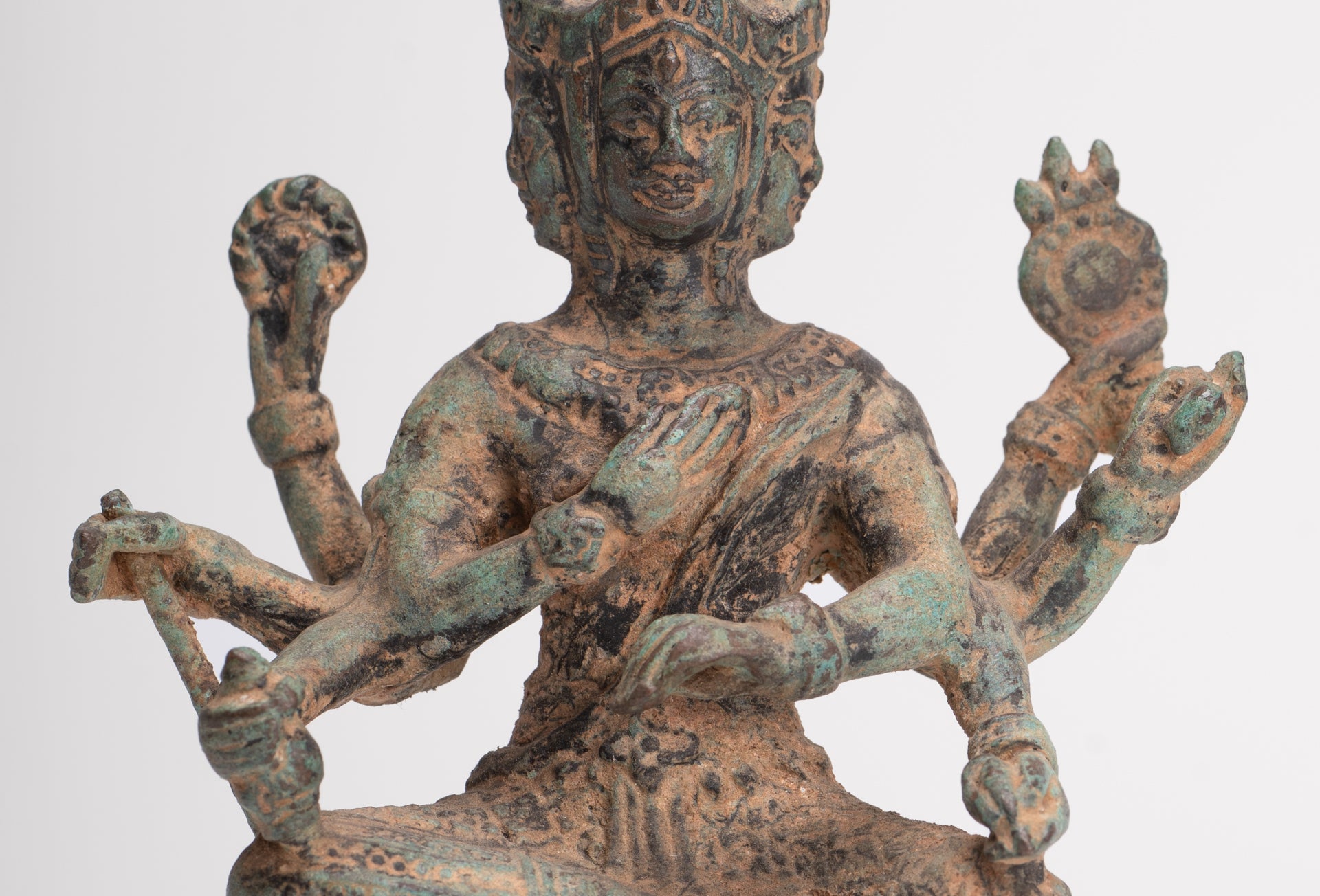 Brahma Statue - Antique Khmer Style Bronze Brahma - Hindu God Creation - 15cm/6"