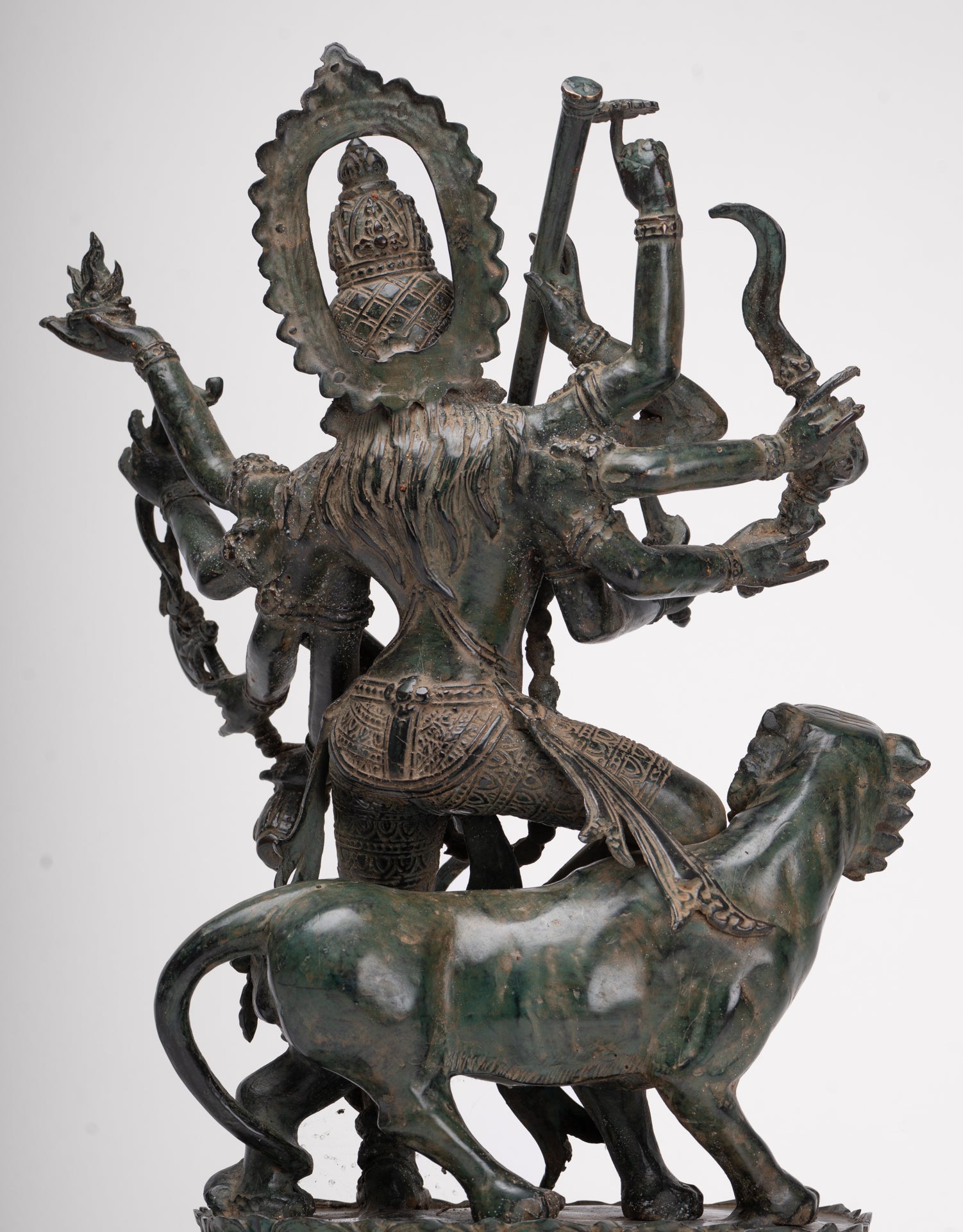 Antique Javanese Style Majapahit Simhavahini Durga Statue - 45cm/18"
