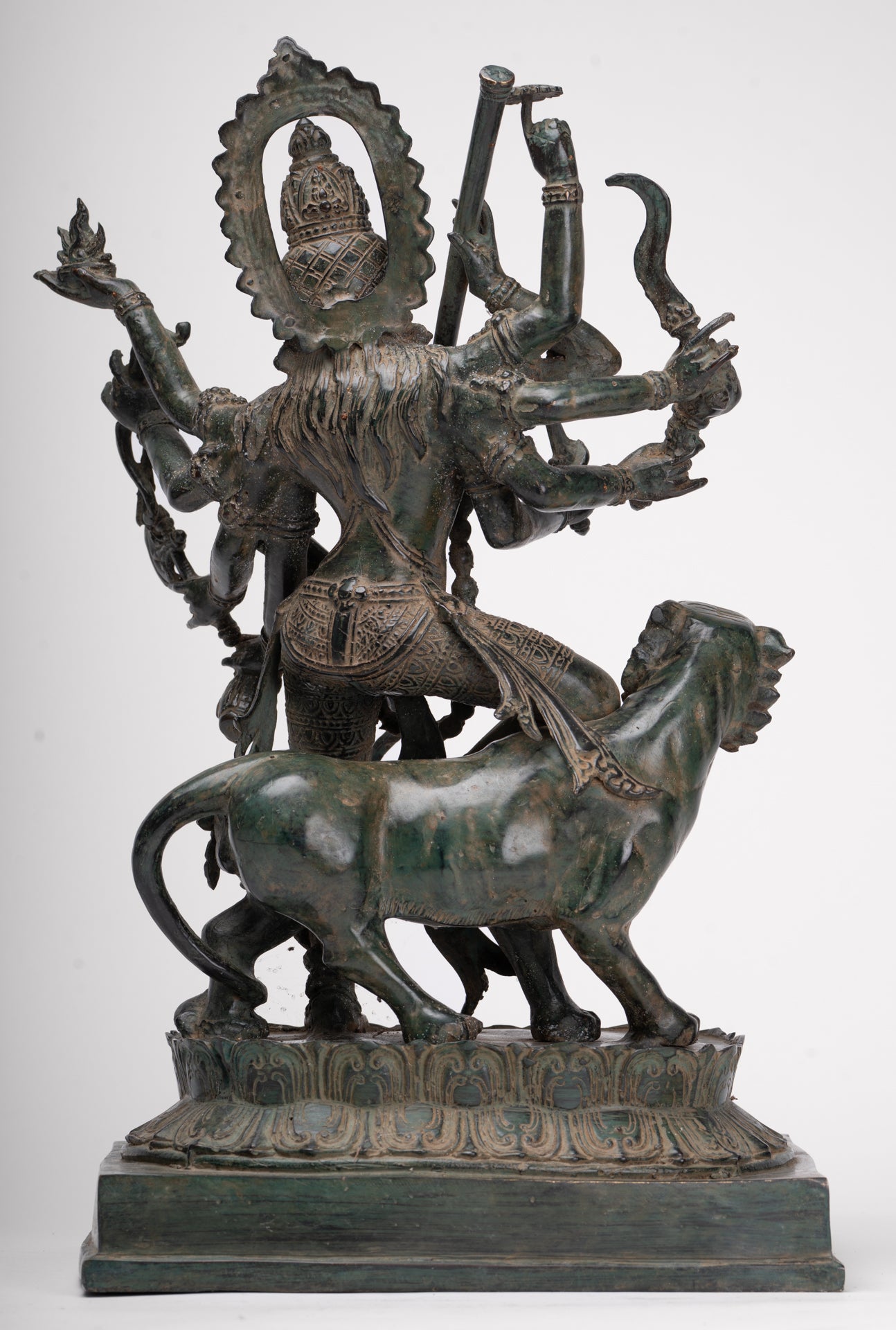 Antique Javanese Style Majapahit Simhavahini Durga Statue - 45cm/18"