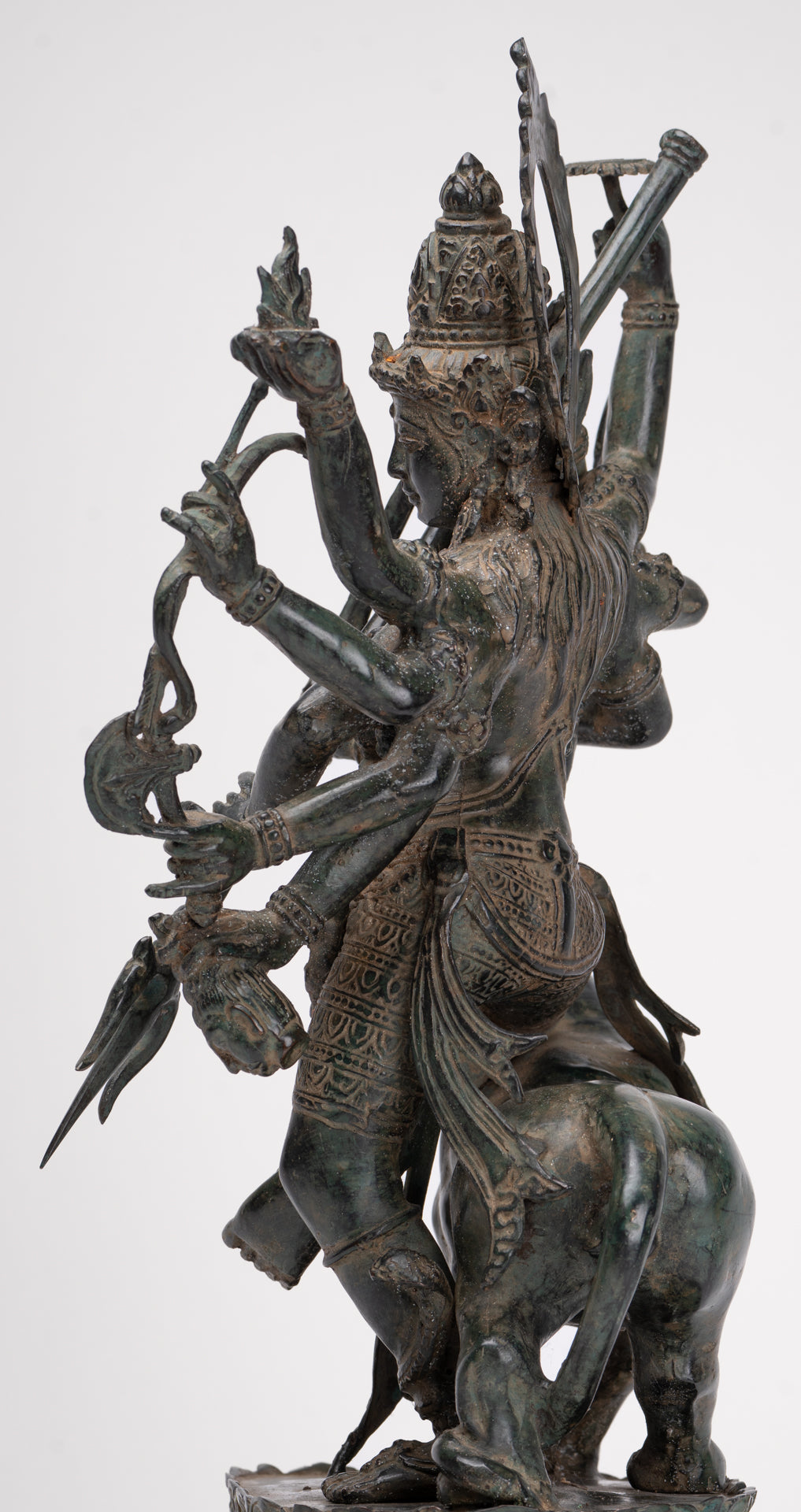 Antique Javanese Style Majapahit Simhavahini Durga Statue - 45cm/18"
