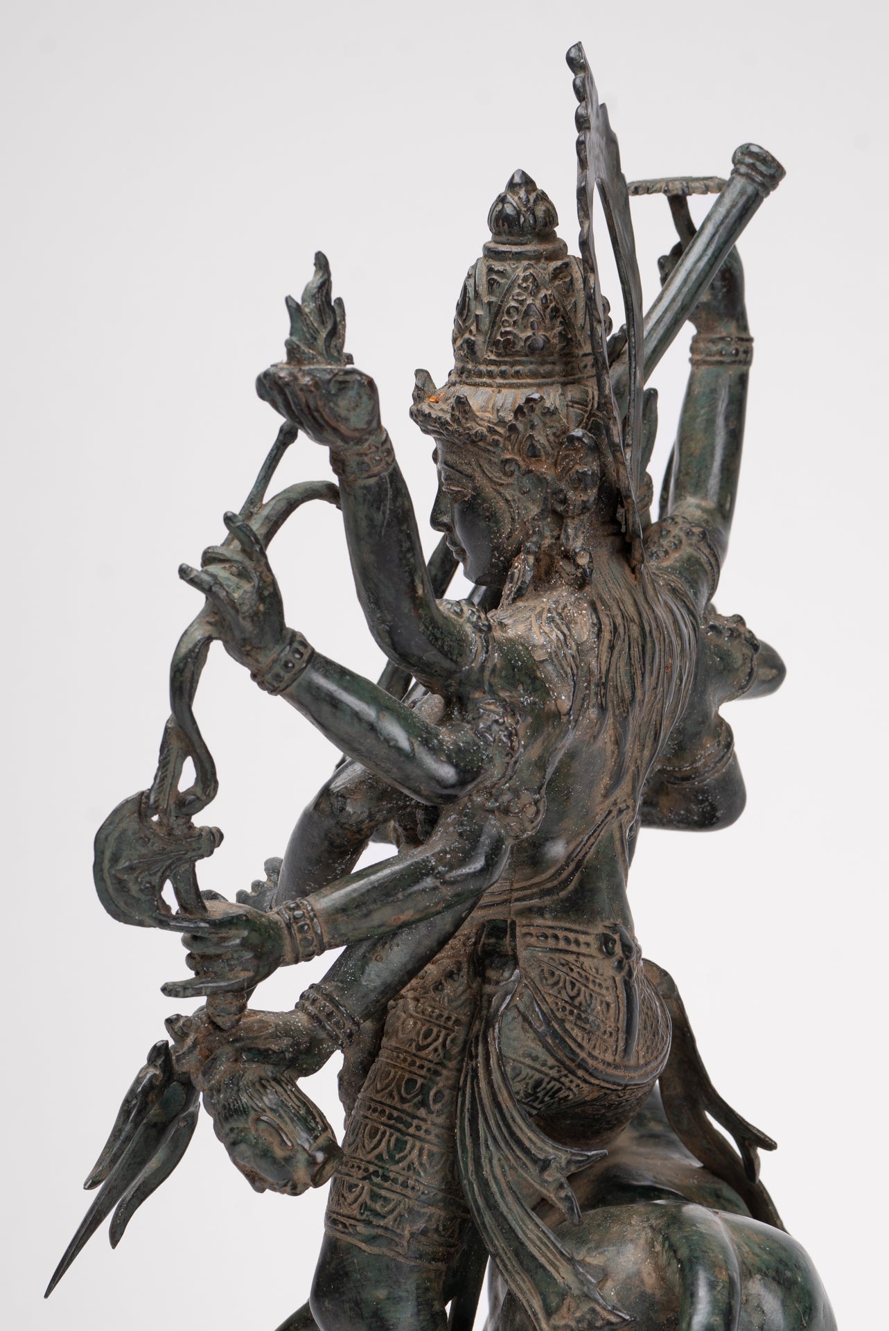 Antique Javanese Style Majapahit Simhavahini Durga Statue - 45cm/18"
