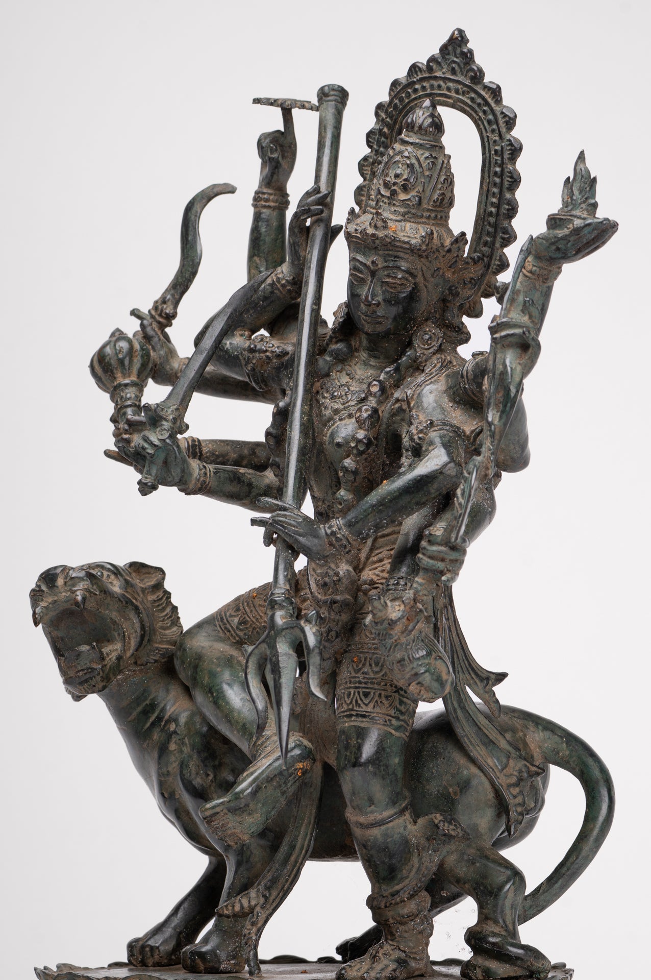 Antique Javanese Style Majapahit Simhavahini Durga Statue - 45cm/18"