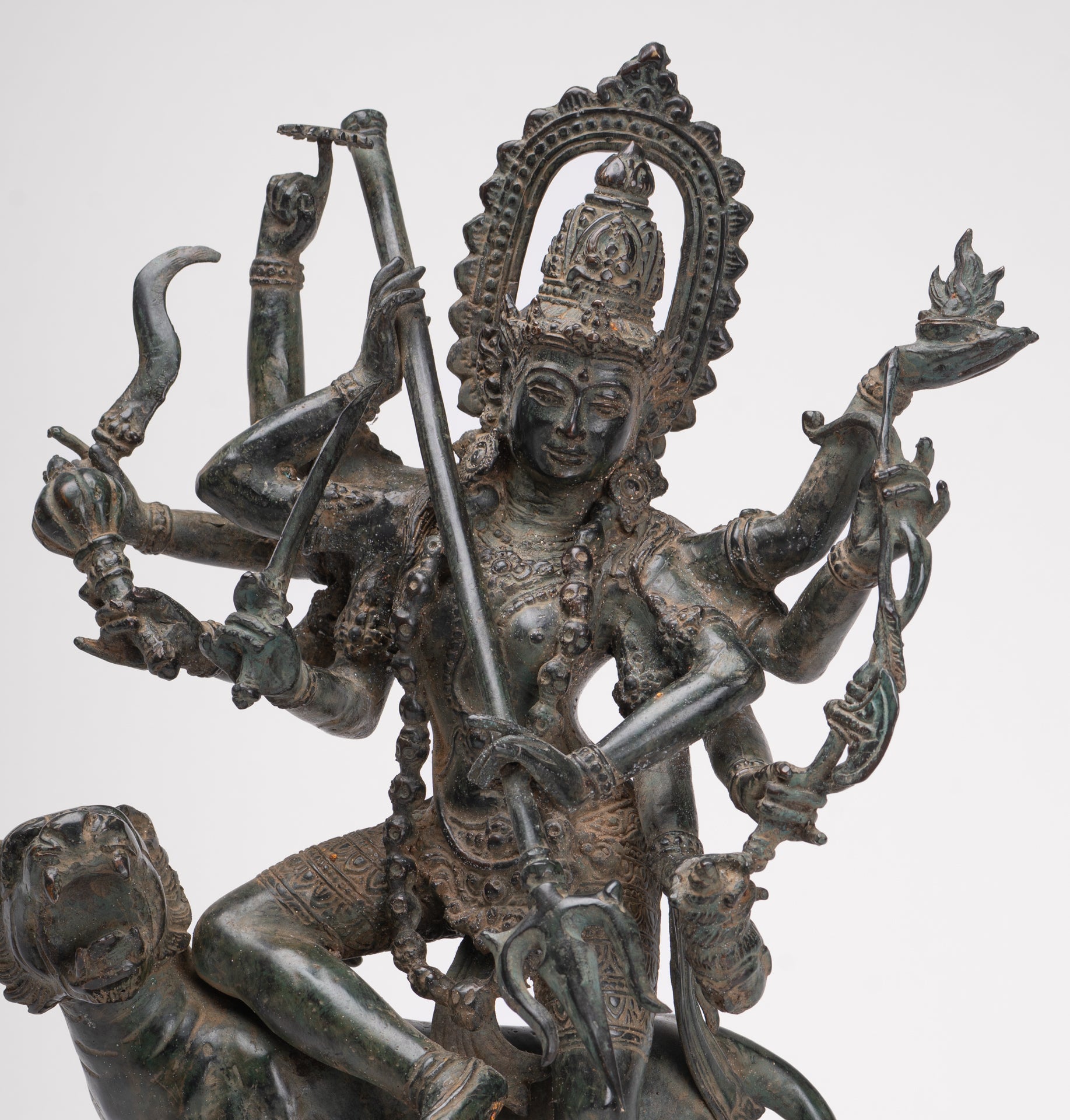 Antique Javanese Style Majapahit Simhavahini Durga Statue - 45cm/18"