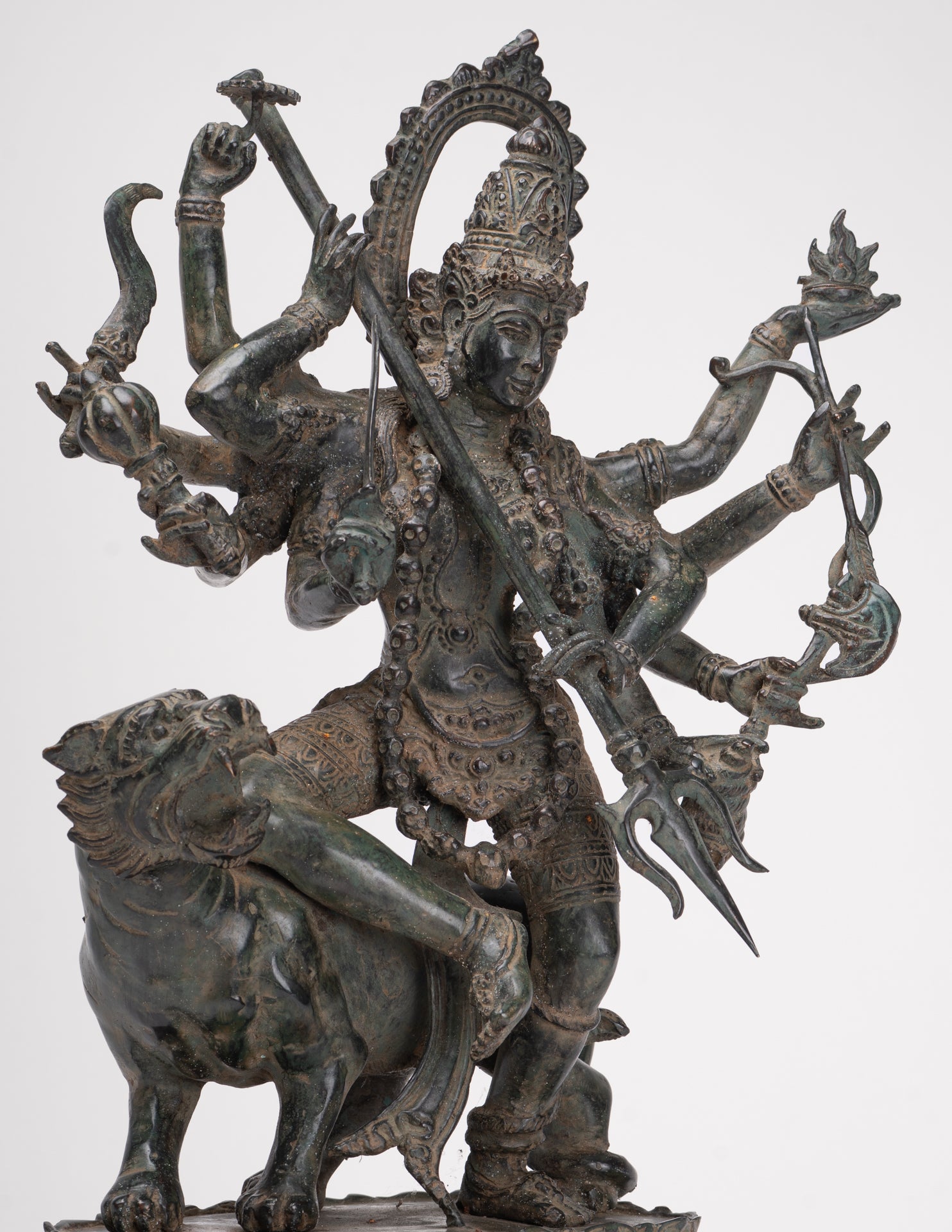 Antique Javanese Style Majapahit Simhavahini Durga Statue - 45cm/18"