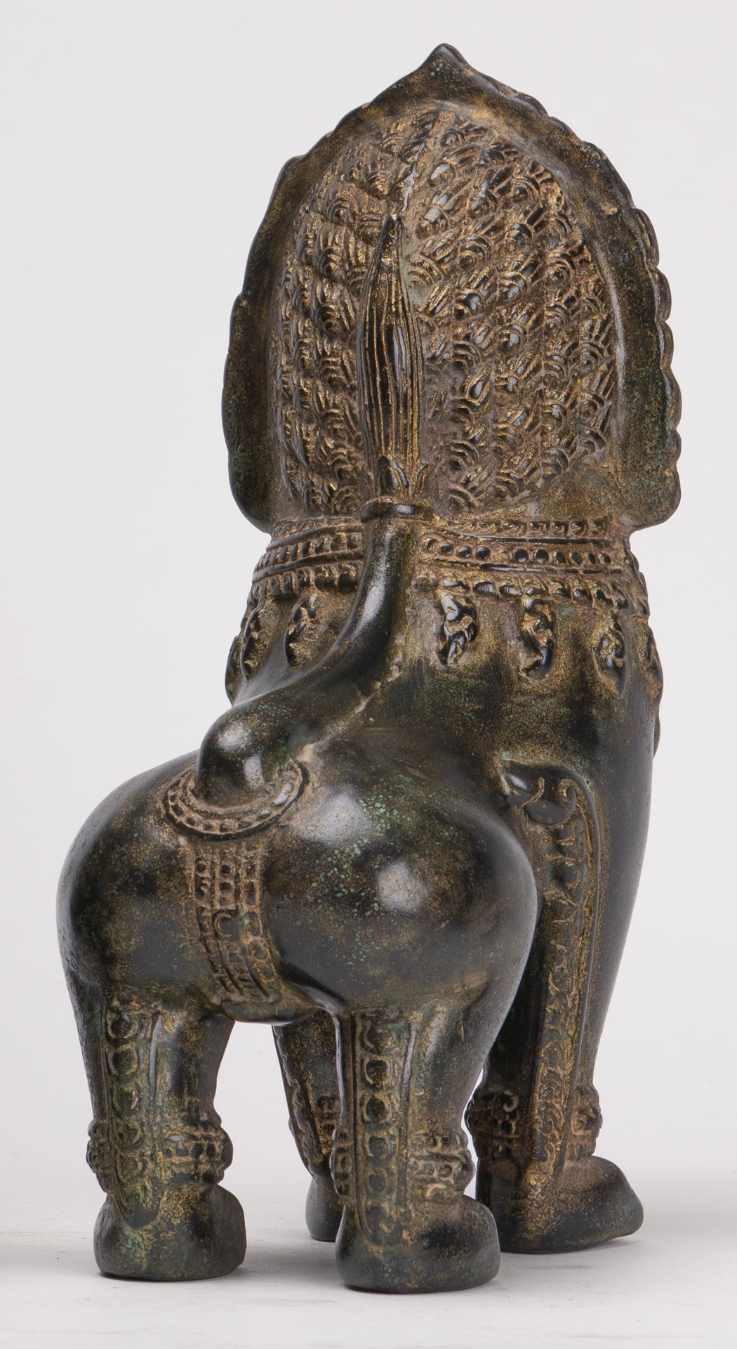 Temple Lions - Antique Khmer Style Bronze Standing Temple Guardian or Lions (Pair) - 21.5cm/9"