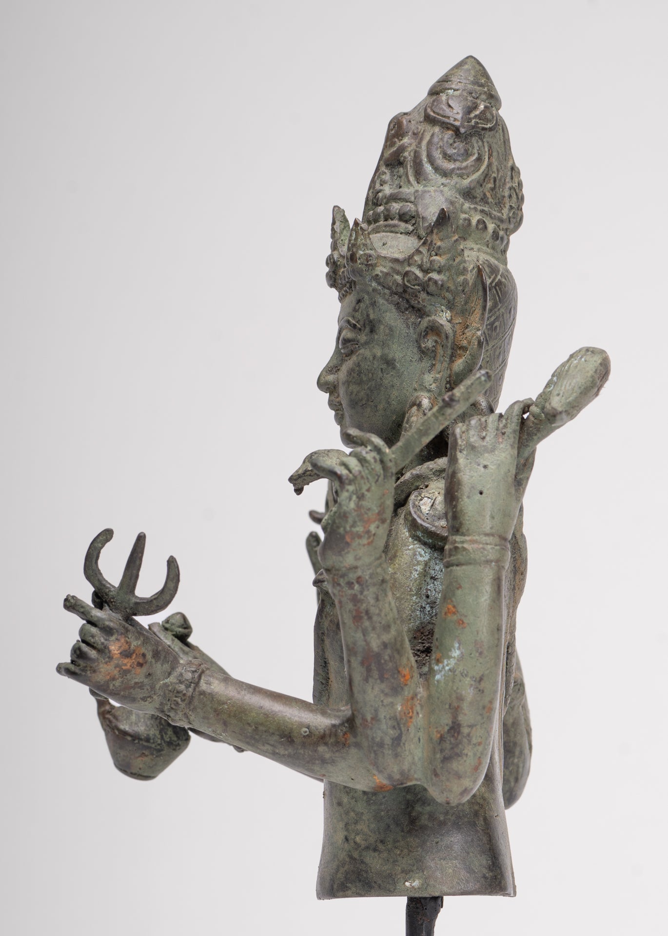 Shiva Statue - Antique Indonesian Style Bronze Javanese 6-Arm Shiva Statue - 34cm/14"