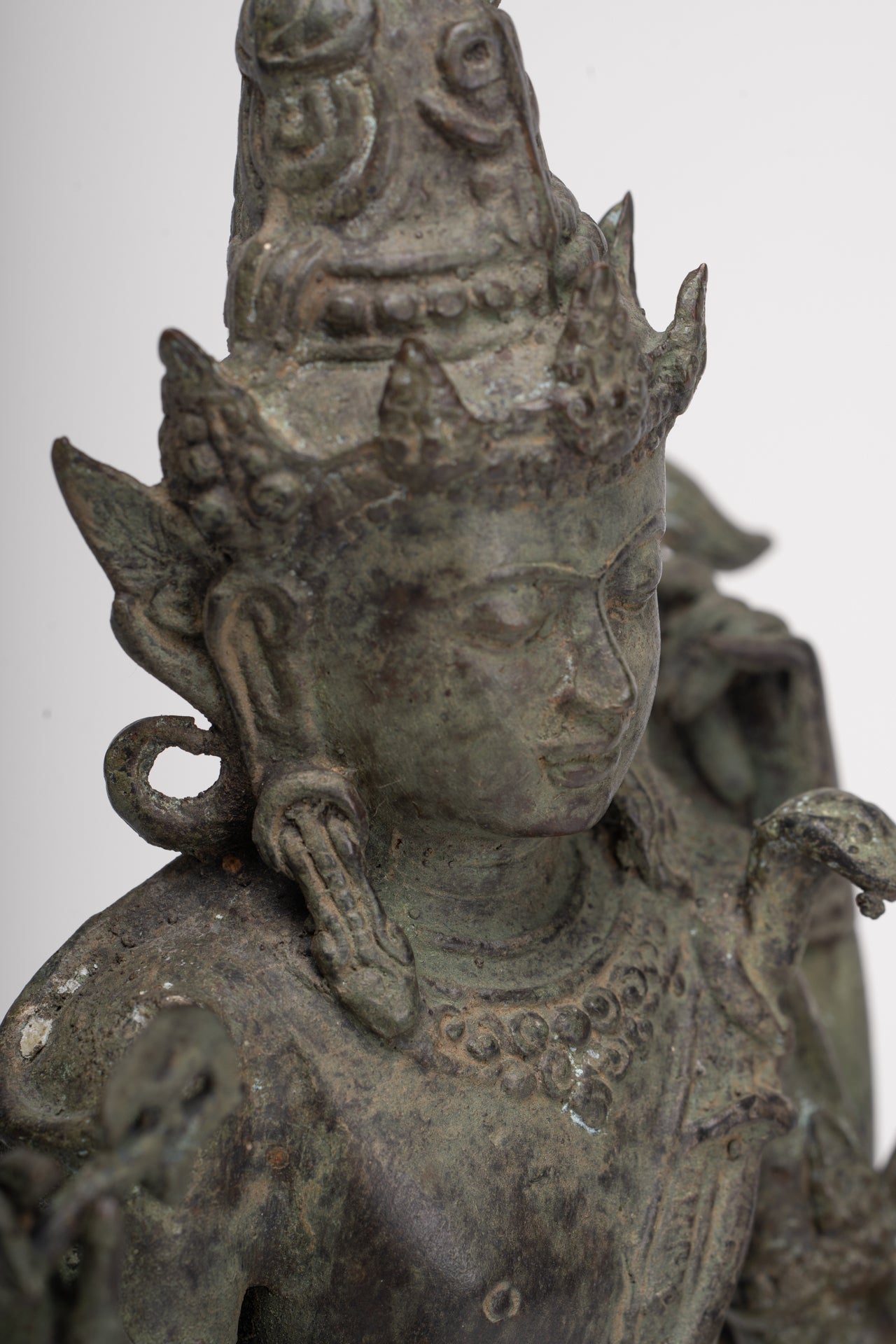 Shiva Statue - Antique Indonesian Style Bronze Javanese 6-Arm Shiva Statue - 34cm/14"