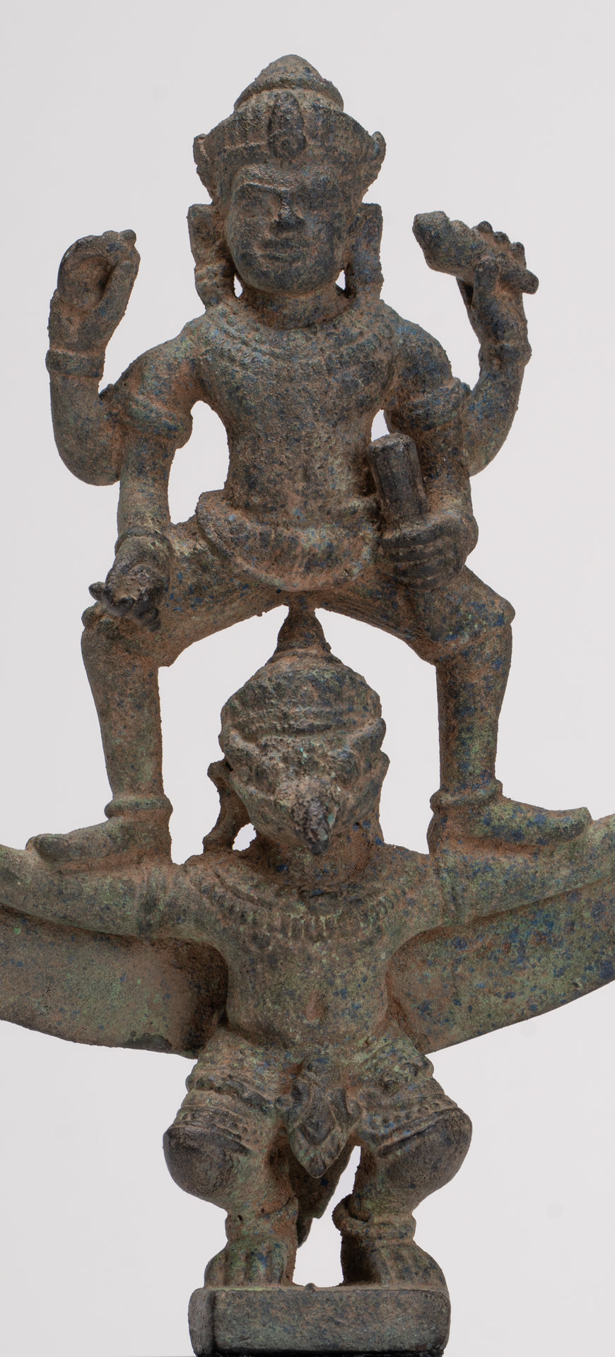 Masterpiece - Antique Khmer Style Bronze Khmer Angkor Wat Vishnu Statue Riding Garuda - 19.5cm/8"