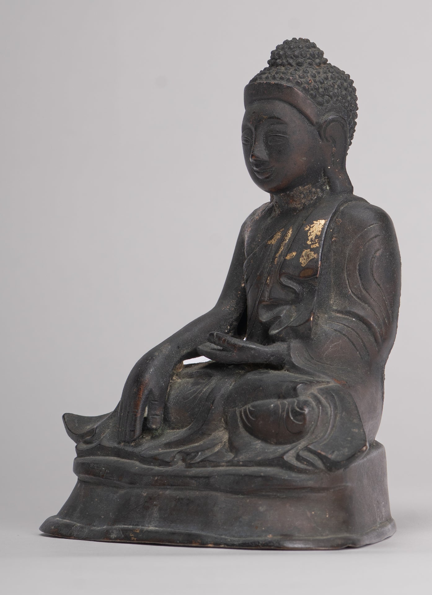 Antique Burmese Style Bronze Mandalay Enlightenment Buddha Statue - 13.5cm/5"