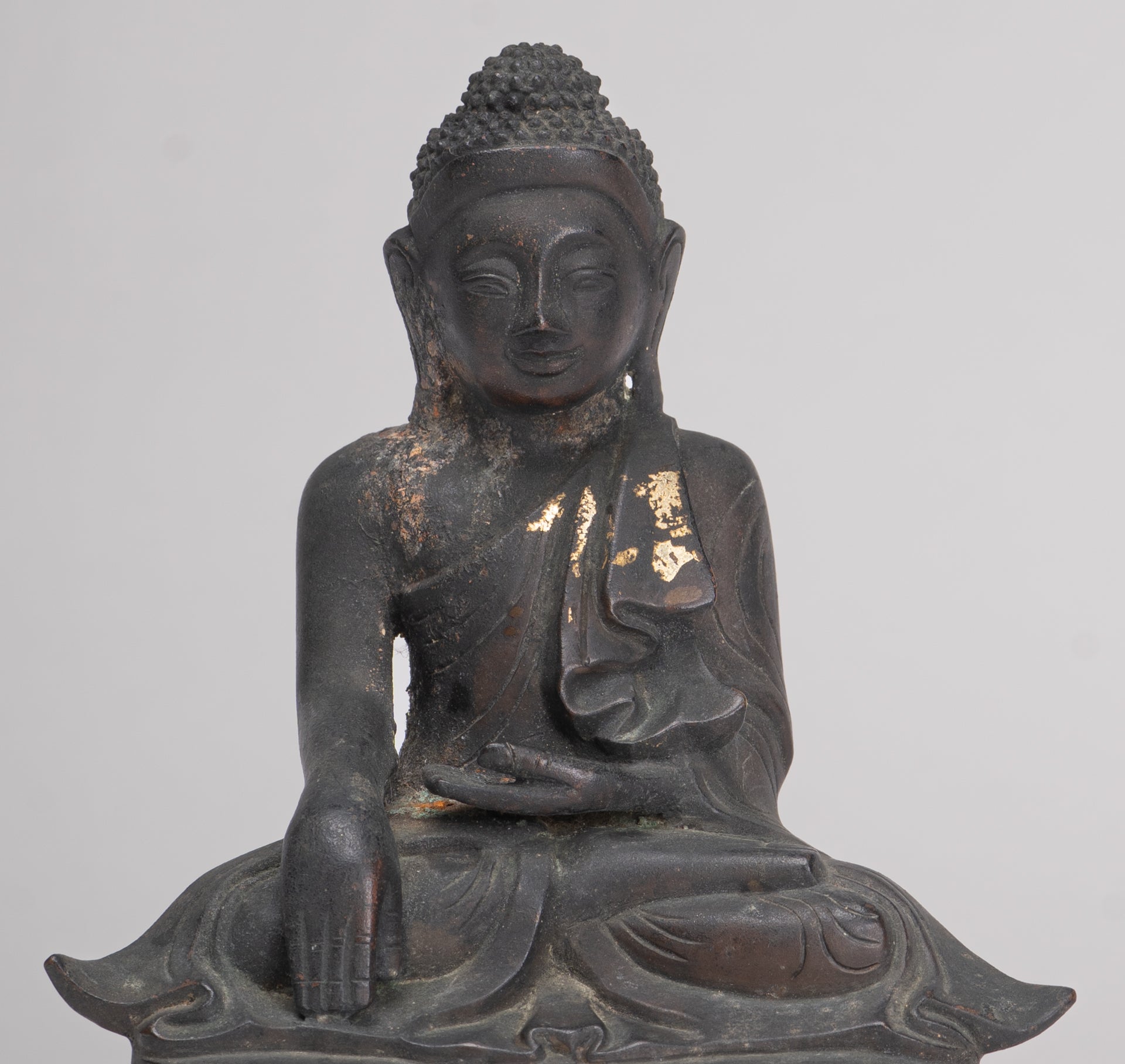 Antique Burmese Style Bronze Mandalay Enlightenment Buddha Statue - 13.5cm/5"