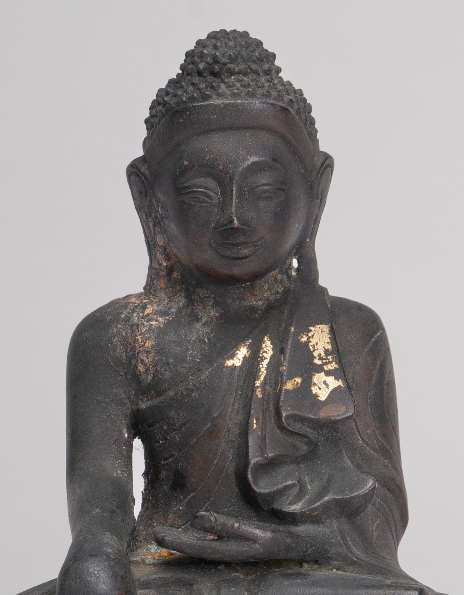 Antique Burmese Style Bronze Mandalay Enlightenment Buddha Statue - 13.5cm/5"