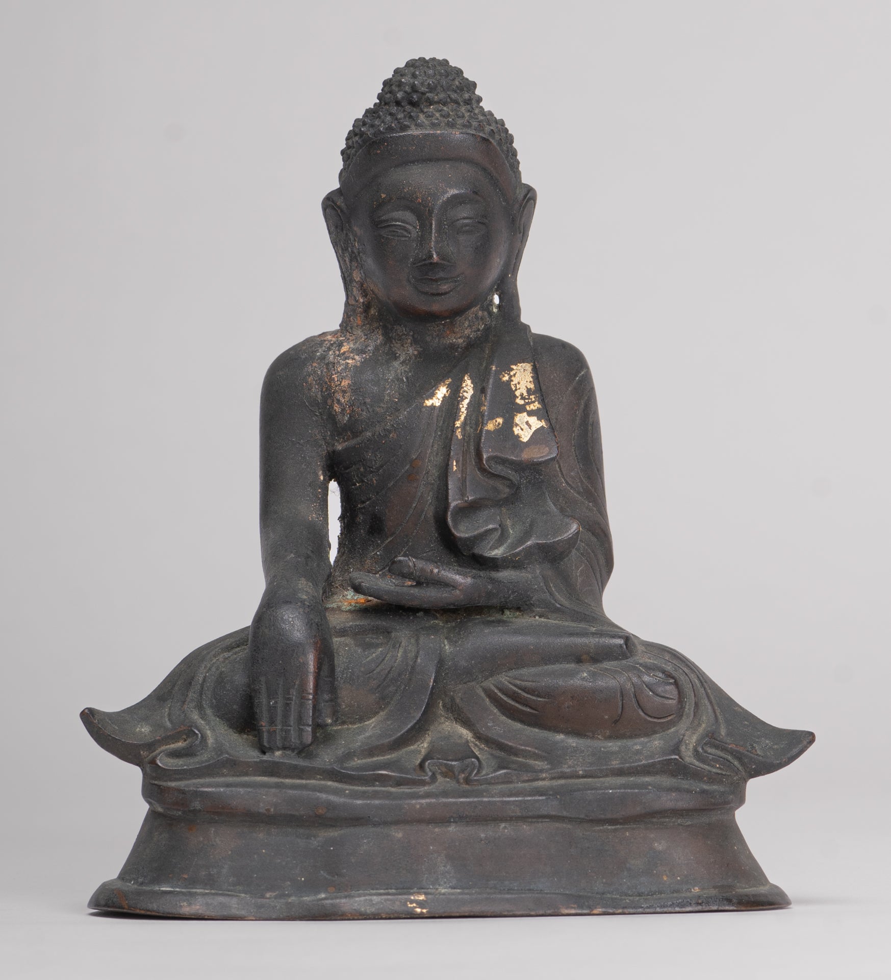 Antique Burmese Style Bronze Mandalay Enlightenment Buddha Statue - 13.5cm/5"