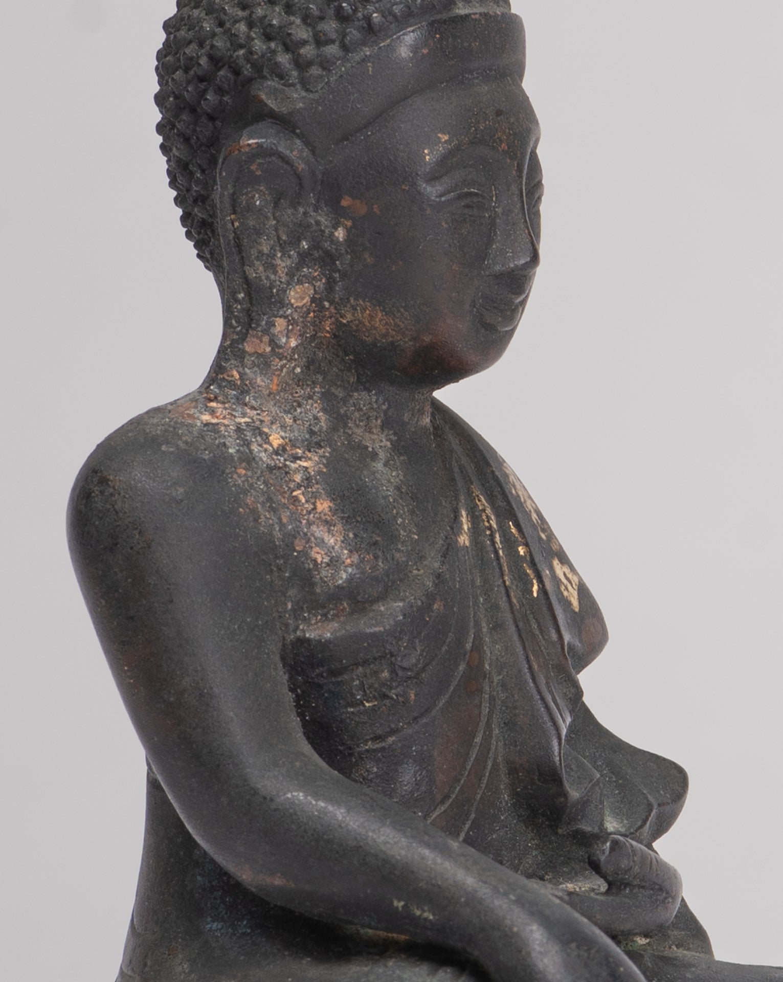 Antique Burmese Style Bronze Mandalay Enlightenment Buddha Statue - 13.5cm/5"