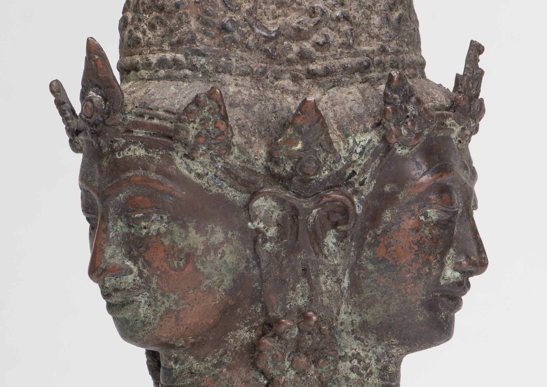 Trimurti Statue - Antique Indonesian Style Trimurti Shiva Brahma Vishnu Head - 21cm/8"