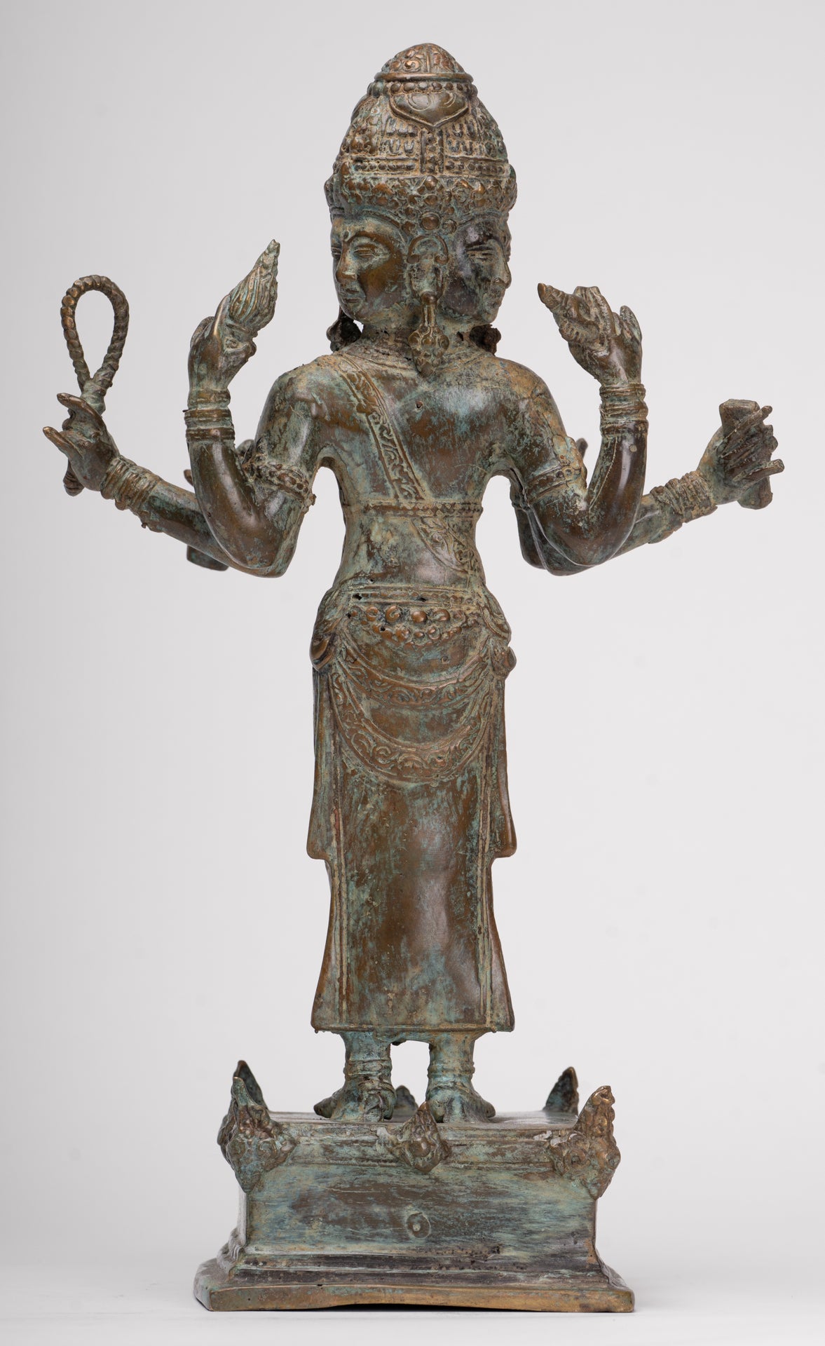 Trimurti Statue - Antique Indonesian Style Trimurti Shiva Brahma Vishnu Statue - 32.5cm/13"