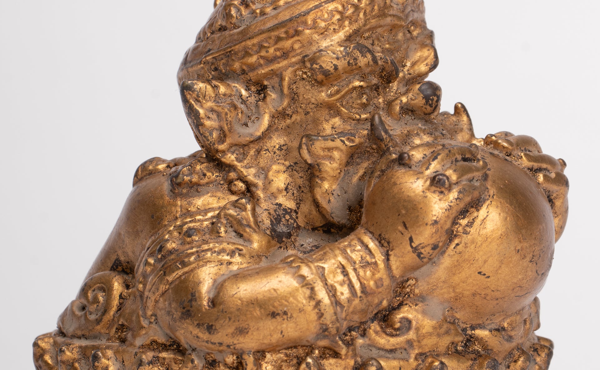 Antique Thai Style God of Eclipses and Protection Phra Rahu Statue - 11cm/4"