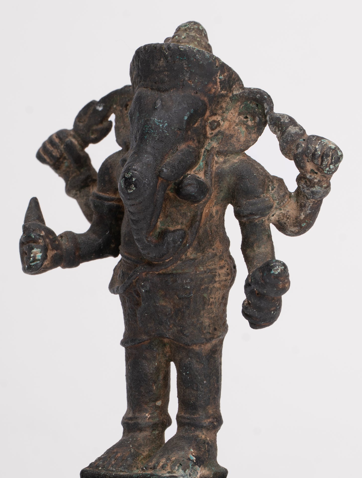 Antique Khmer Style Bronze Mounted Ganesha Statue - 11cm/4"