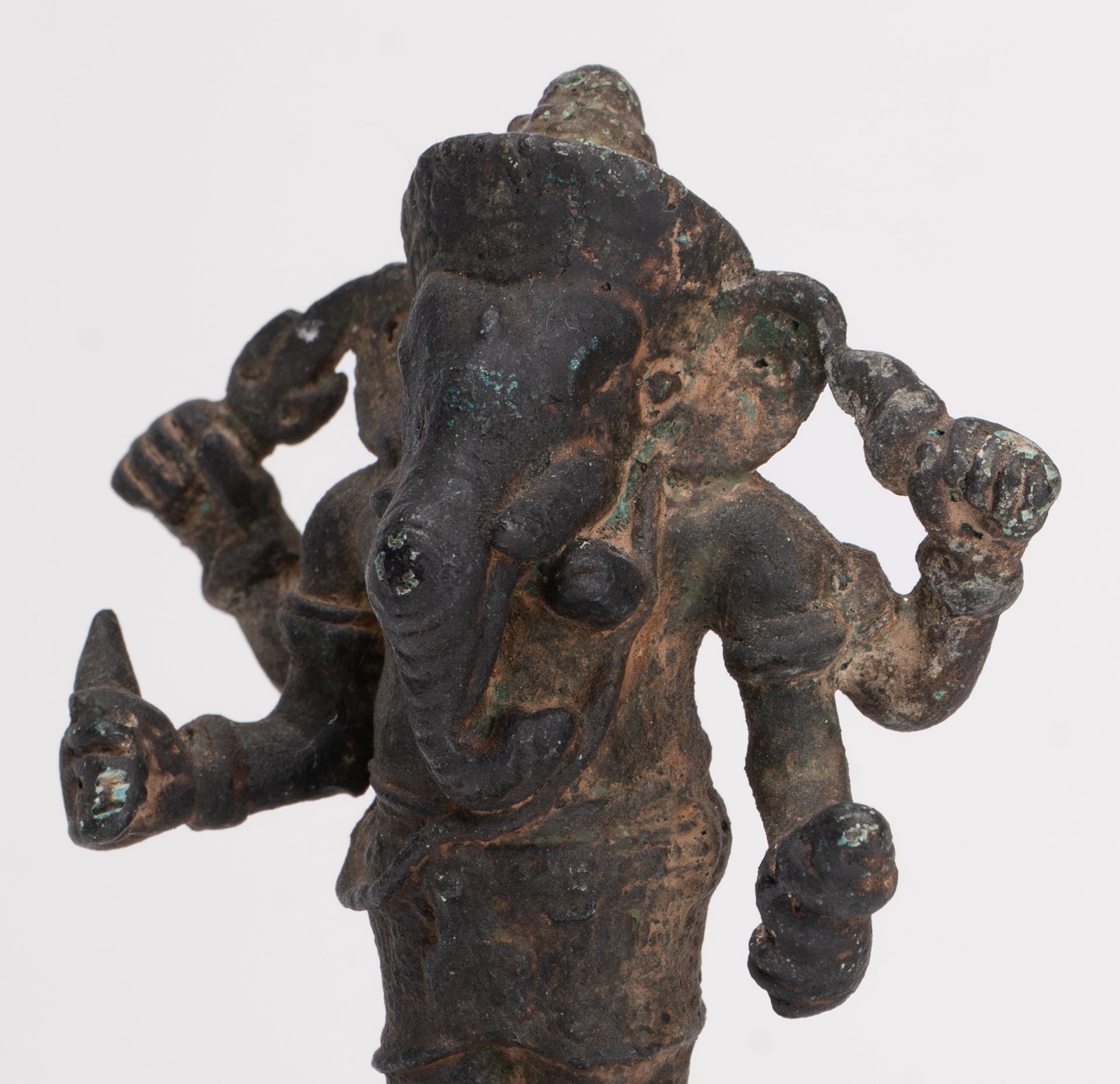 Antique Khmer Style Bronze Mounted Ganesha Statue - 11cm/4"