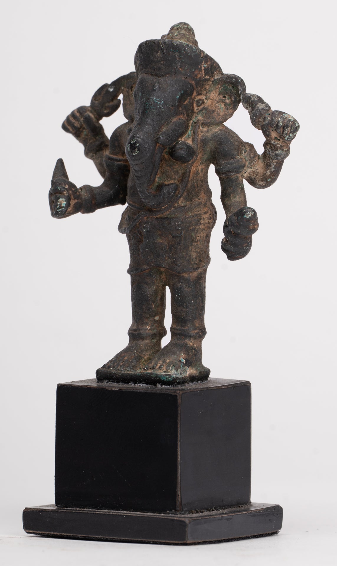 Antique Khmer Style Bronze Mounted Ganesha Statue - 11cm/4"