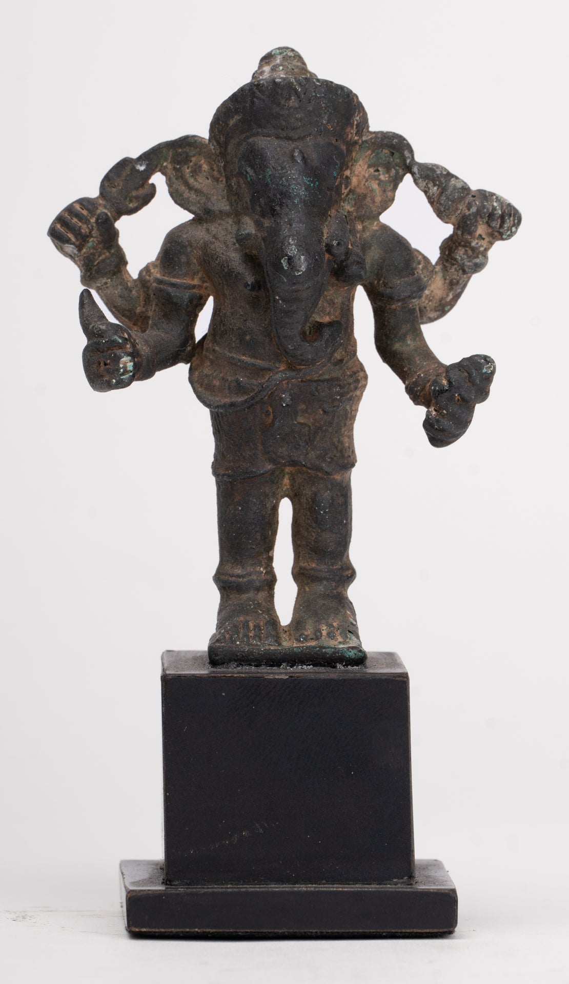 Antique Khmer Style Bronze Mounted Ganesha Statue - 11cm/4"