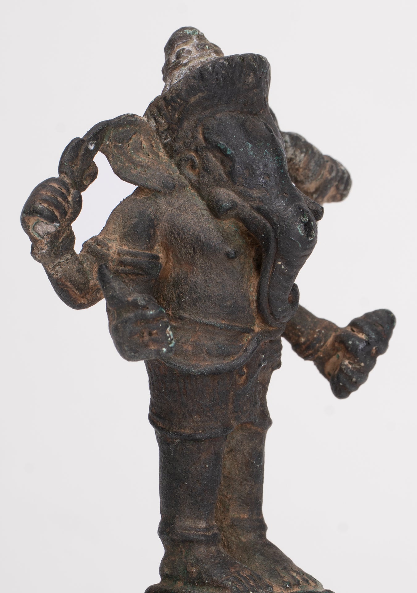 Antique Khmer Style Bronze Mounted Ganesha Statue - 11cm/4"
