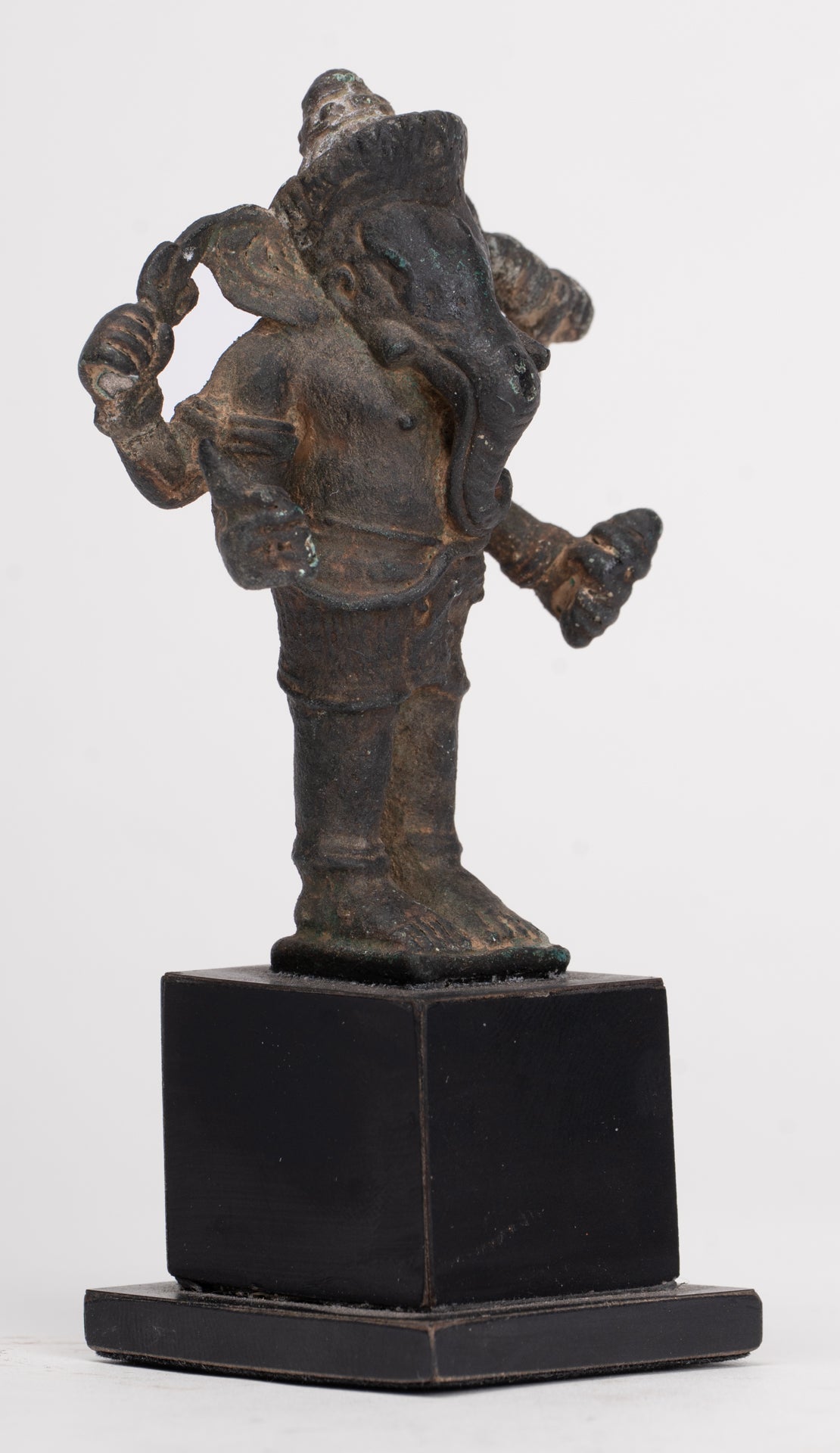 Antique Khmer Style Bronze Mounted Ganesha Statue - 11cm/4"