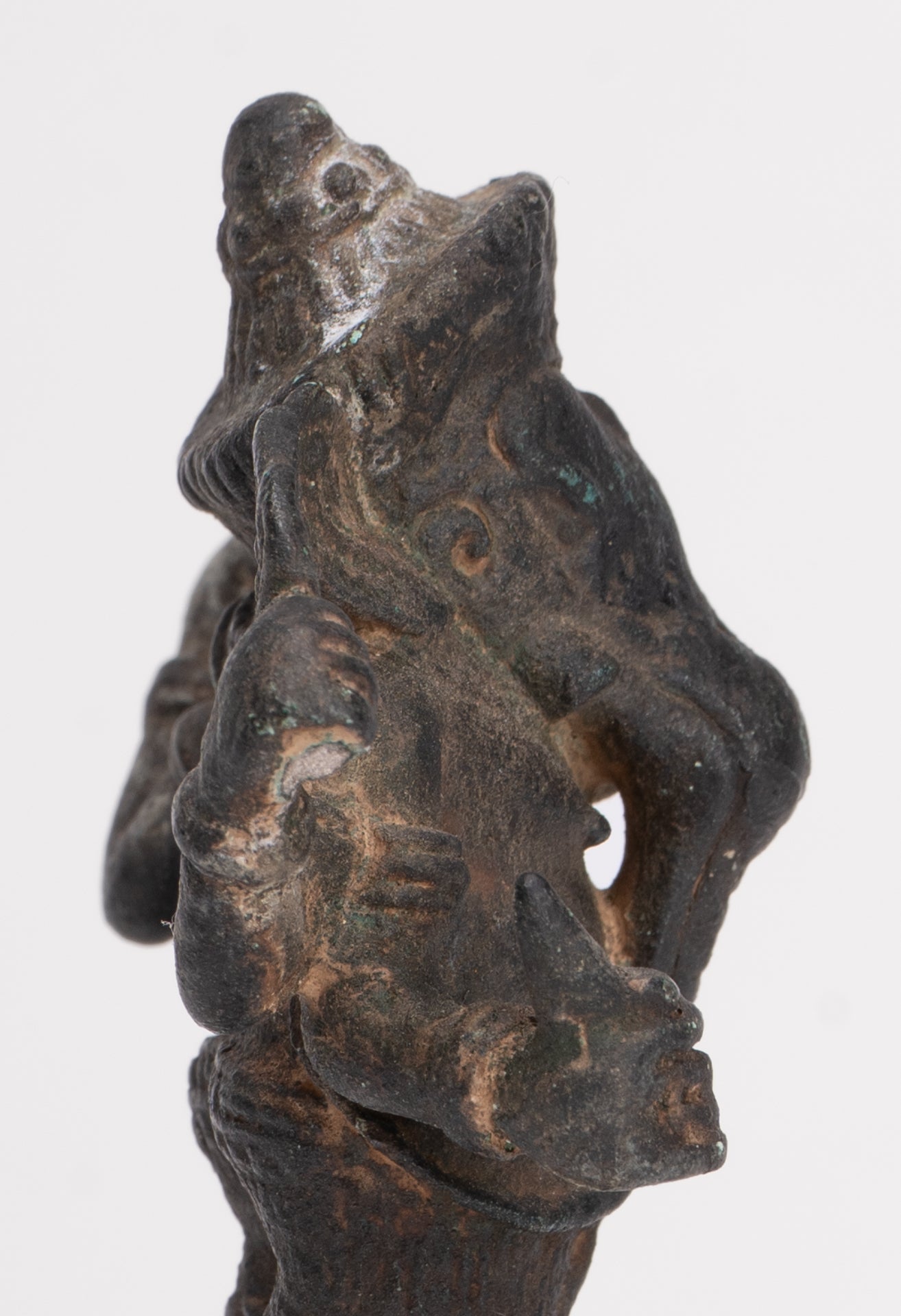 Antique Khmer Style Bronze Mounted Ganesha Statue - 11cm/4"