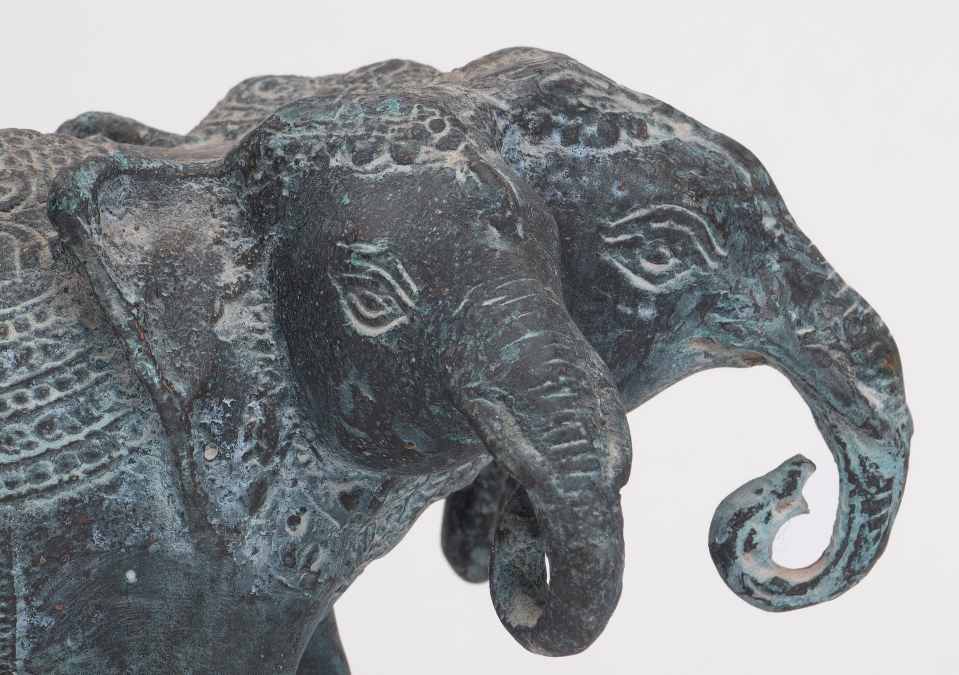 Antique Khmer Style Bronze Erawan Airavata or Elephant Statue - 11cm/4" Tall