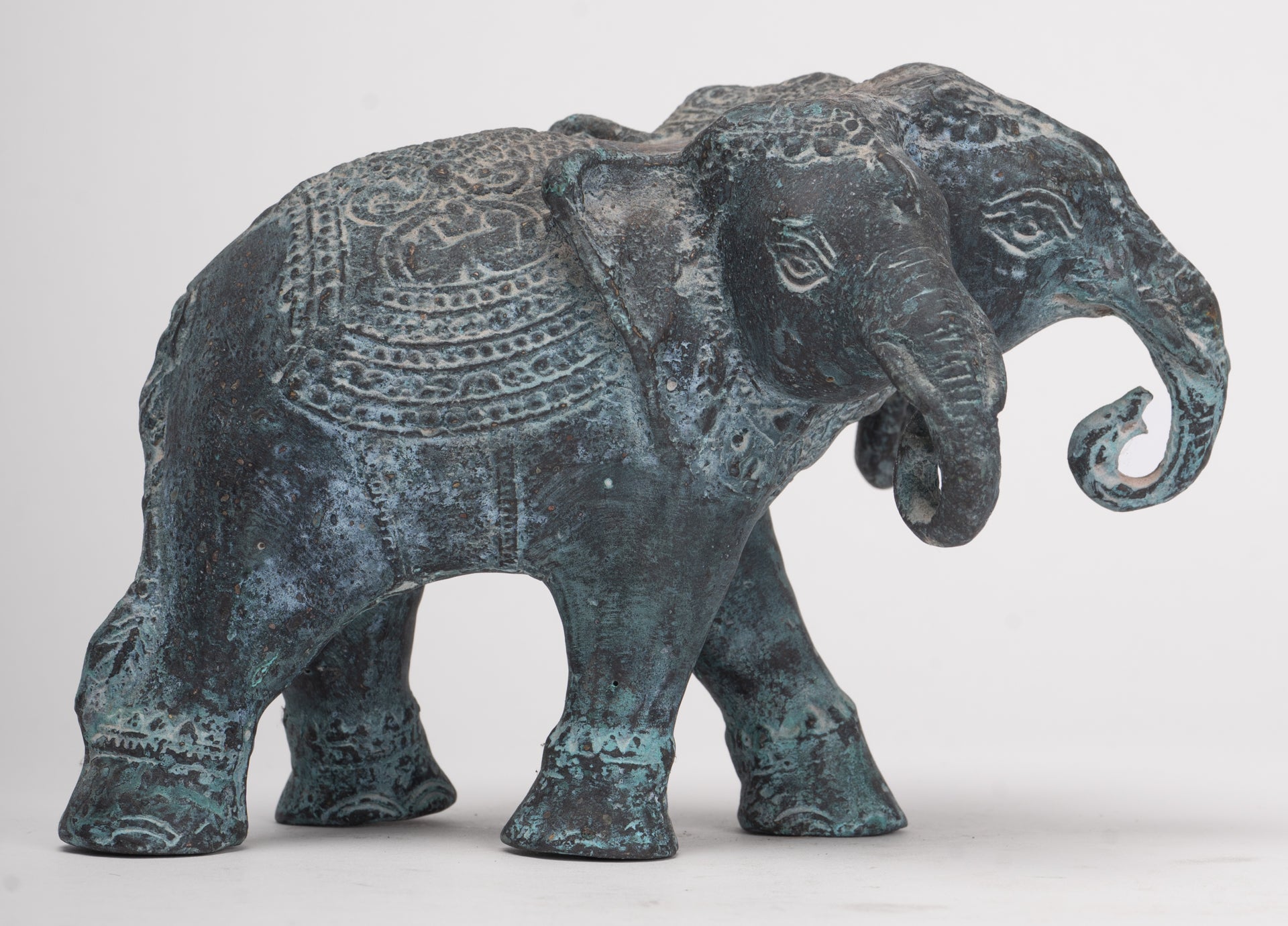 Antique Khmer Style Bronze Erawan Airavata or Elephant Statue - 11cm/4" Tall