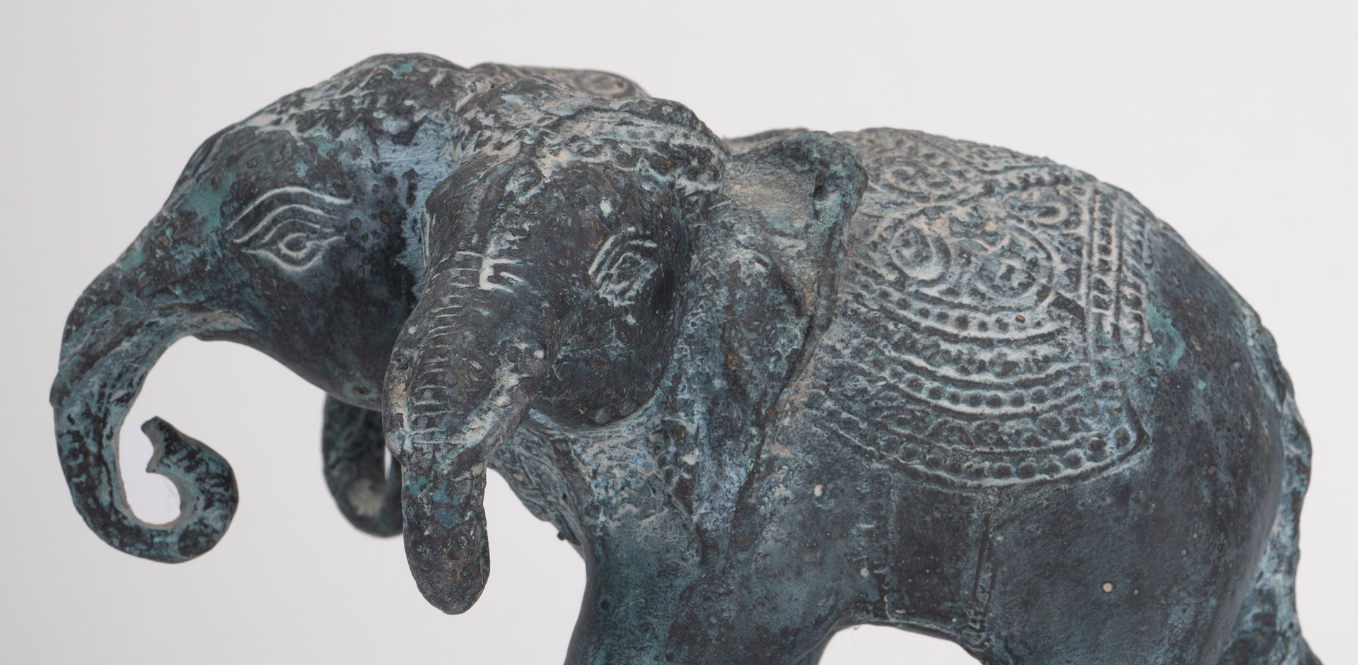 Antique Khmer Style Bronze Erawan Airavata or Elephant Statue - 11cm/4" Tall