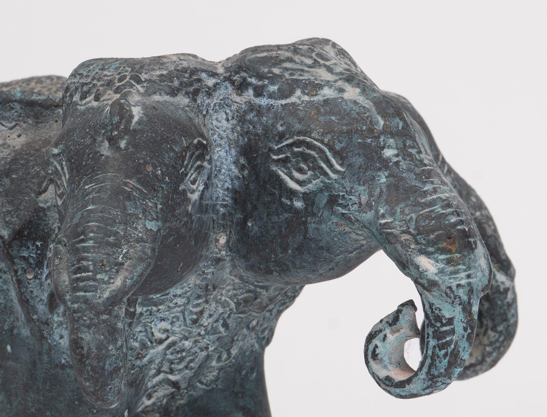 Antique Khmer Style Bronze Erawan Airavata or Elephant Statue - 11cm/4" Tall