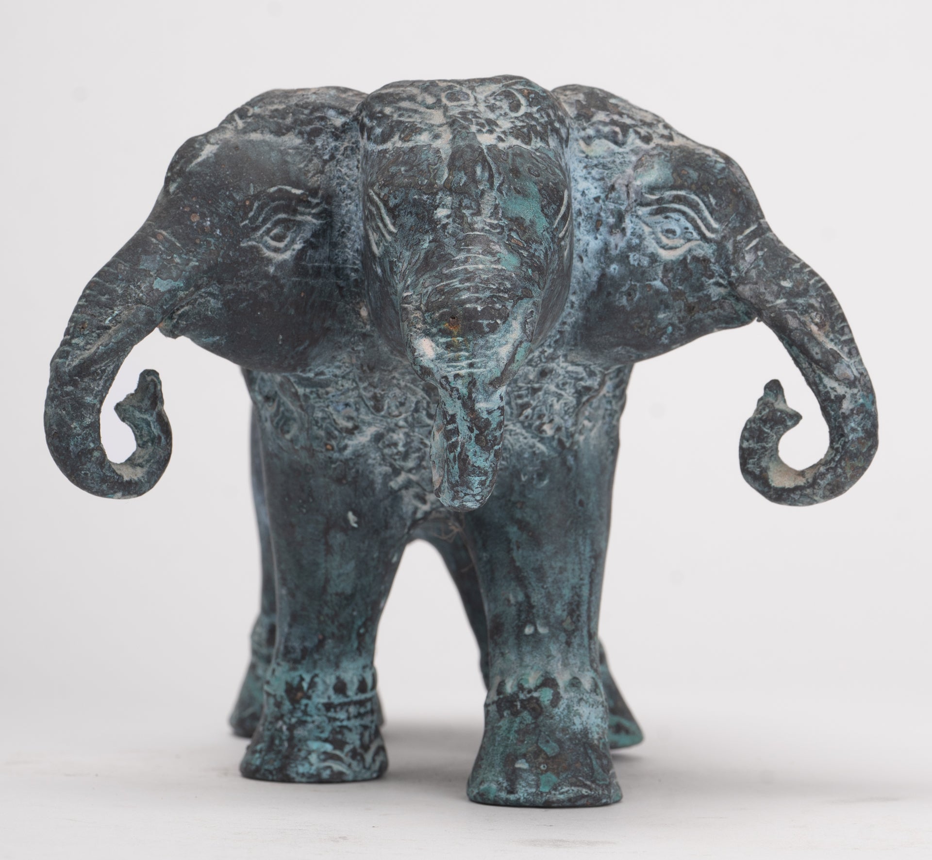 Antique Khmer Style Bronze Erawan Airavata or Elephant Statue - 11cm/4" Tall