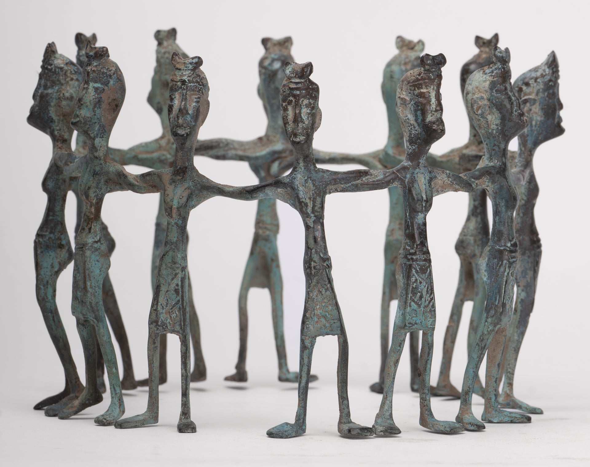 Antique Javanese Style Bronze Indonesian Bronze Circle of Dancers - 13cm(5") Tall