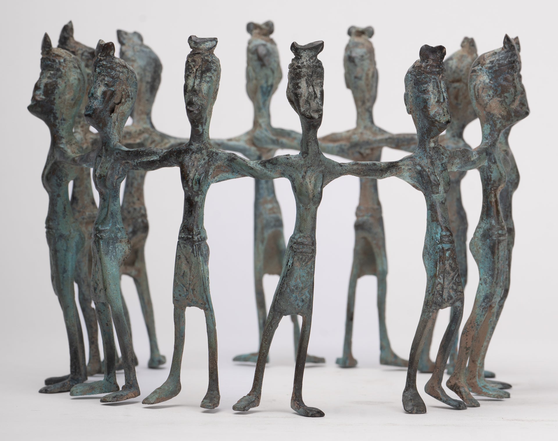 Antique Javanese Style Bronze Indonesian Bronze Circle of Dancers - 13cm(5") Tall
