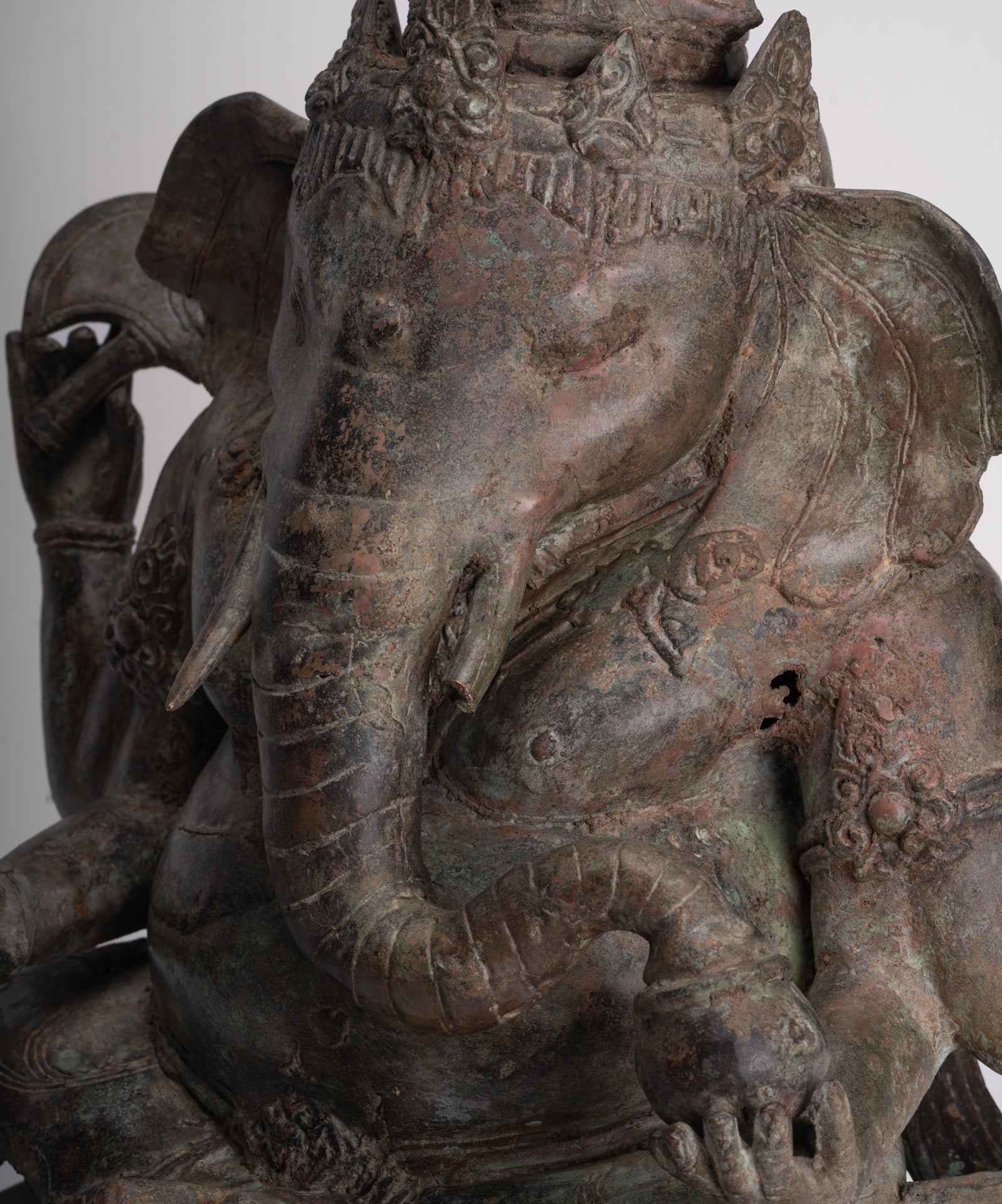 Ganesh - Antique Indonesian Style Bronze Seated Ganesha Statue - 49cm/20"