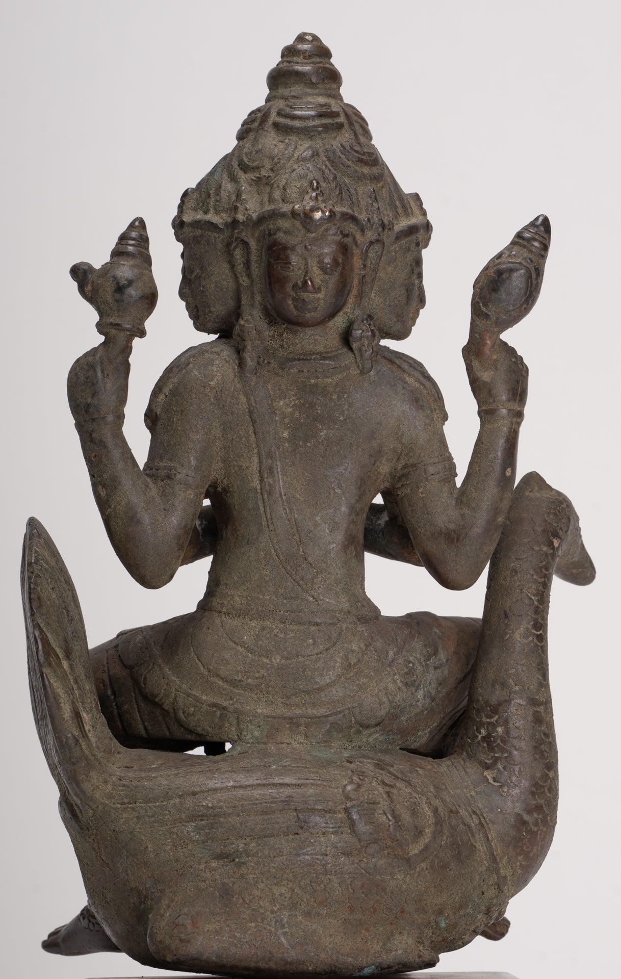Antique Indonesian Style Majapahit Standing Bronze Brahma Statue - 30cm/12" 