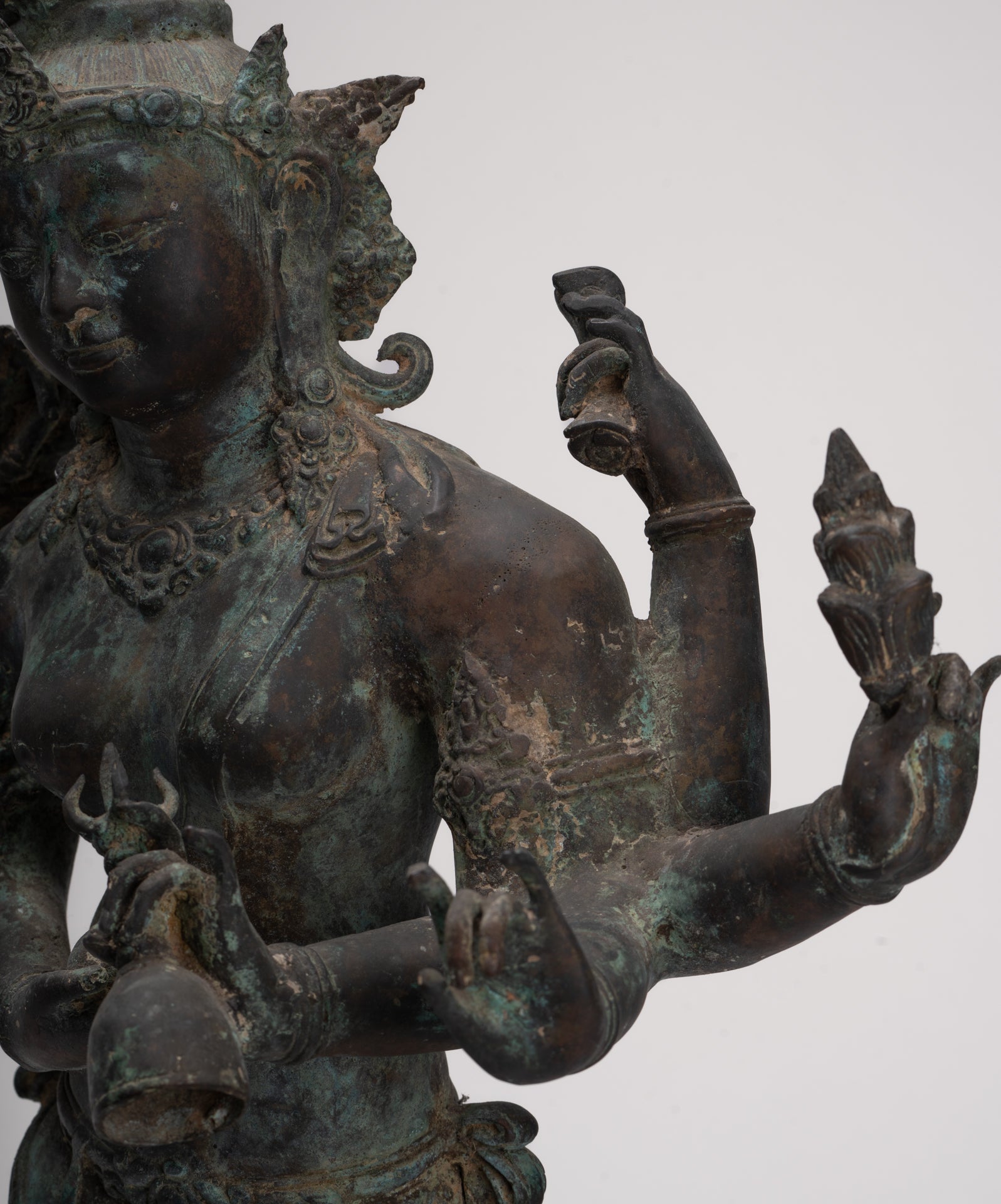 Parvati Statue - Antique Indonesian Style Bronze Javanese Parvati Torso - 72cm/29"